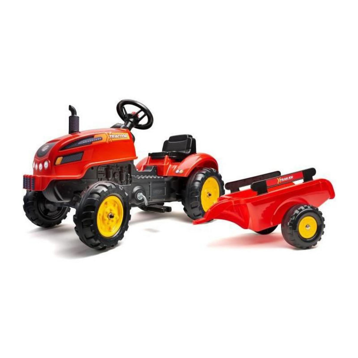 FALK FALK - 2046AB - Tracteur a pedales X Tractor rouge avec capot ouvrant et remorque inclus