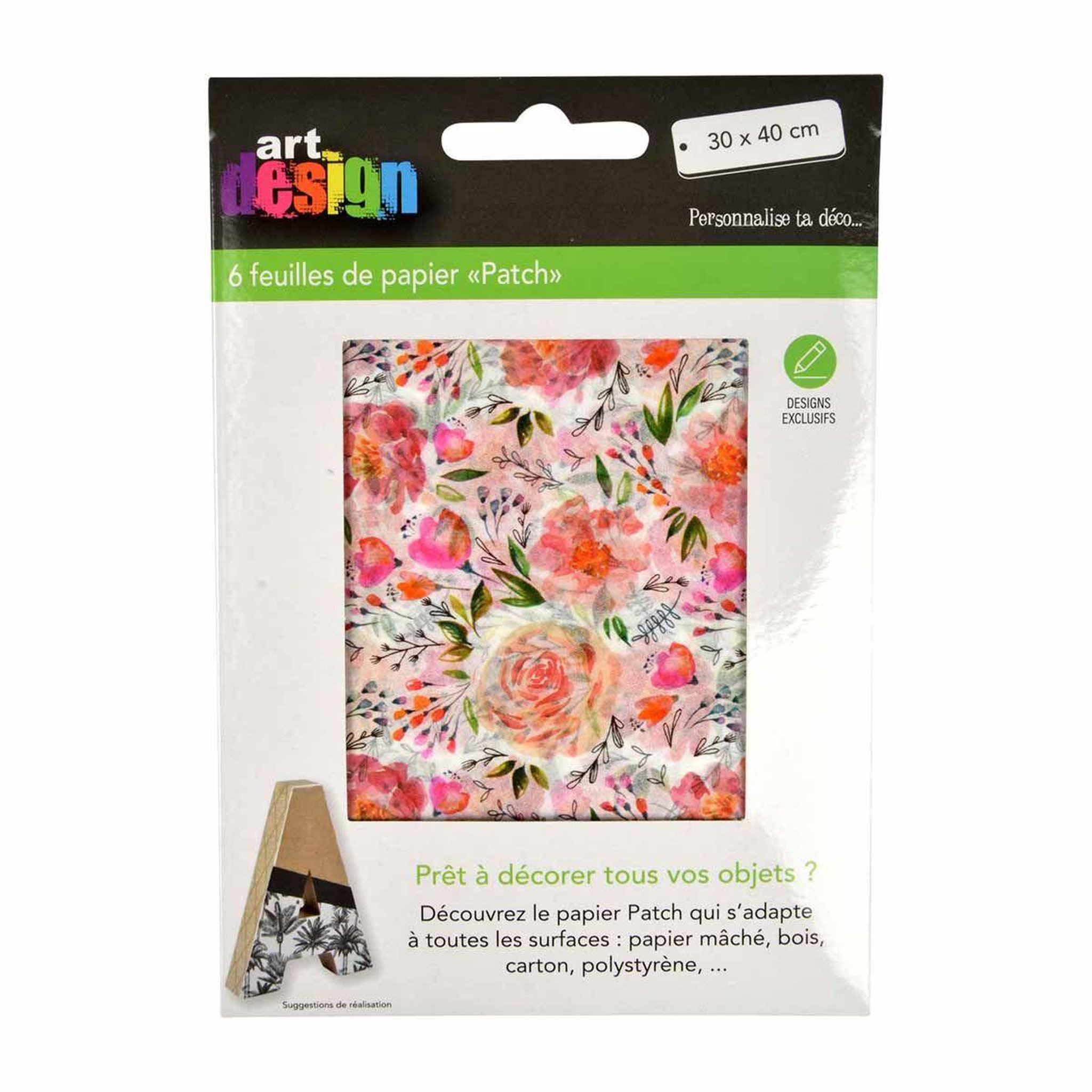 Voir la diapositive 2 : HOMEA Lot de 6 Feuilles de Papier Patch  Flowers  30x40cm Orange