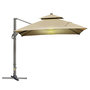 Voir la diapositive 1 : OUTSUNNY Parasol déporté LED carré double toit inclinable pivotant 360° manivelle piètement acier dim. 3L x 3l x 2,66H m beige