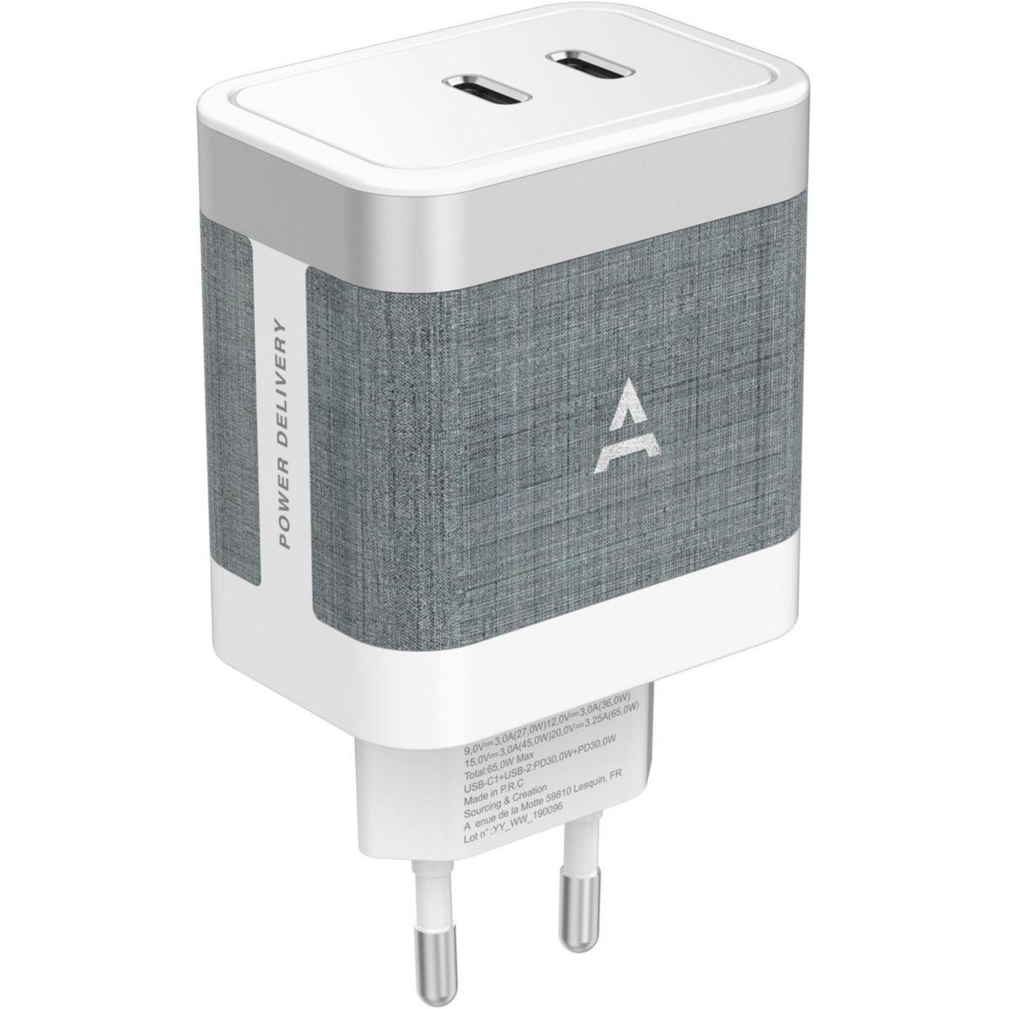 ADEQWAT Chargeur ordinateur portable 65w charge rapide 2 usb-c