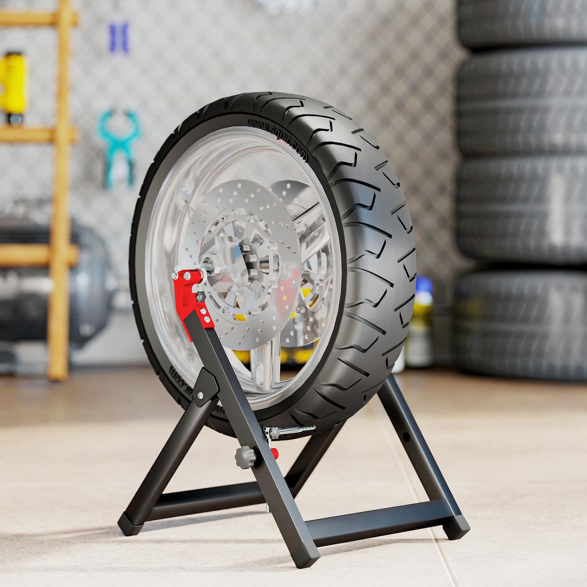 Voir la diapositive 2 : HOMCOM Équilibreuse moto pliable - équilibreuse manuelle de roues de moto - compatible jusqu'à 21 pouces - acier noir alu