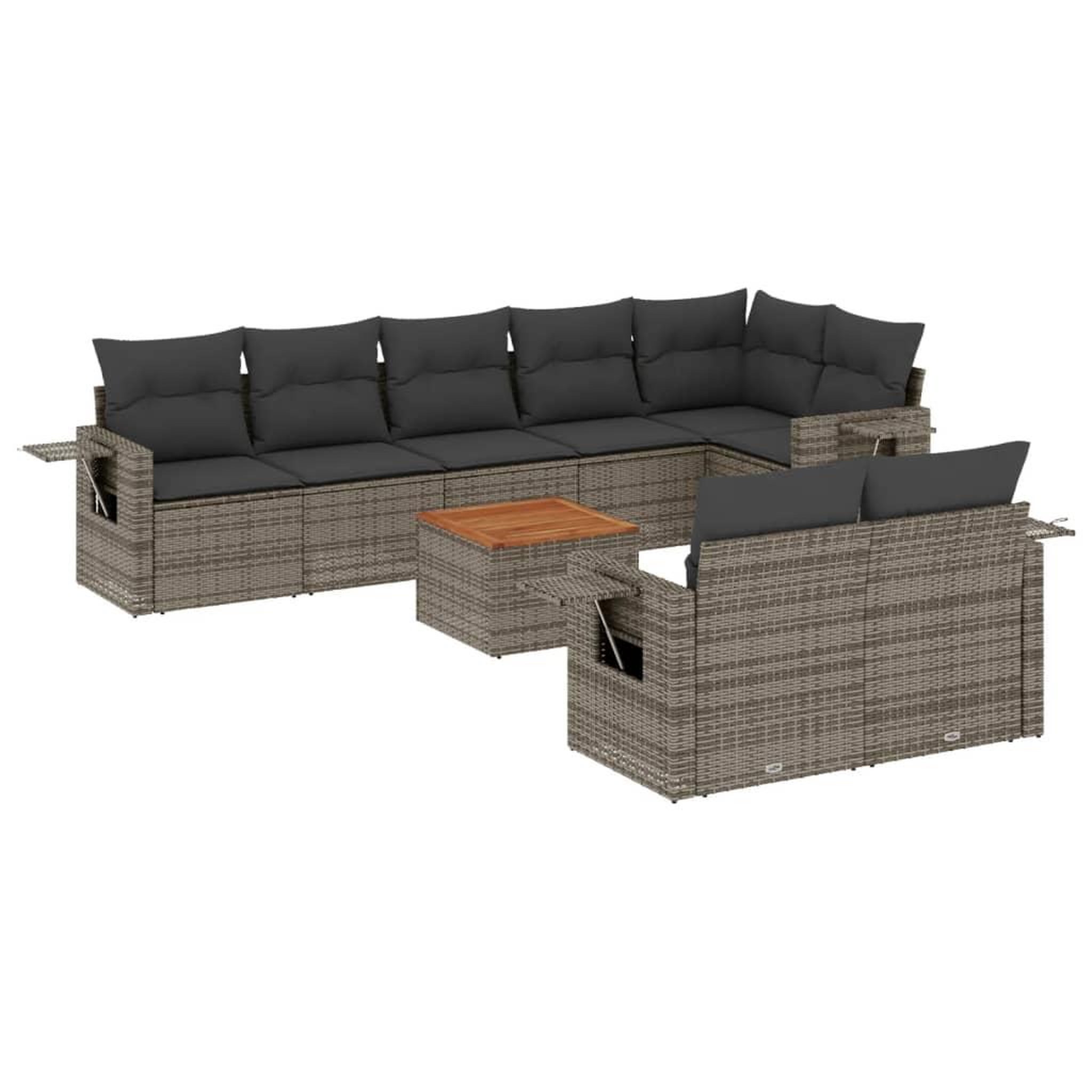 Voir la diapositive 2 : VIDAXL Salon de jardin 9 pcs avec coussins gris resine tressee