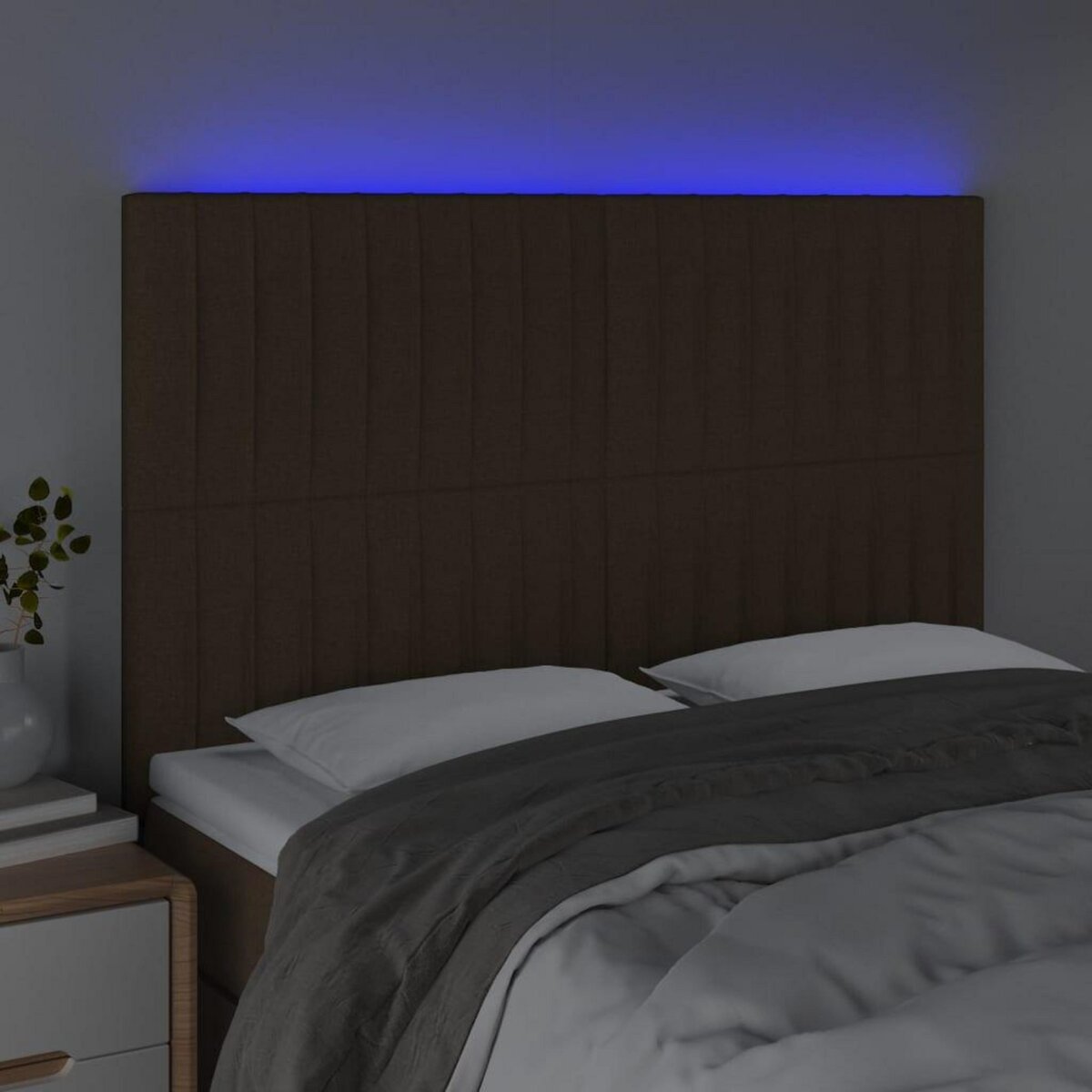 VIDAXL Tete de lit a LED Marron fonce 144x5x118/128 cm Tissu