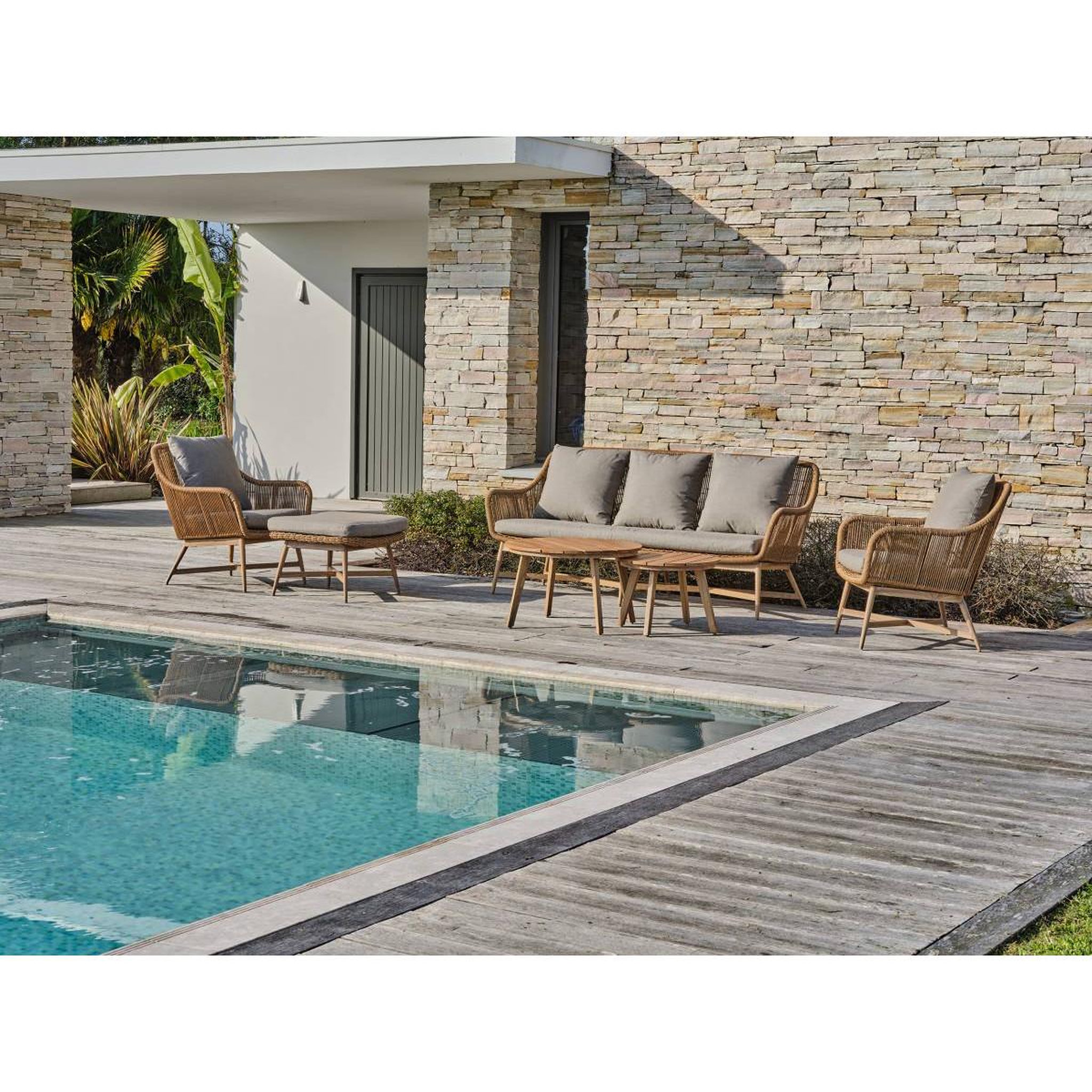 Voir la diapositive 4 : DCB GARDEN Salon de Jardin 5 Places  Palmas  188cm Naturel & Gris