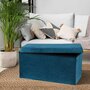 Voir la diapositive 2 : TOILINUX Banc de rangement pliable Kube en velours - Bleu vert