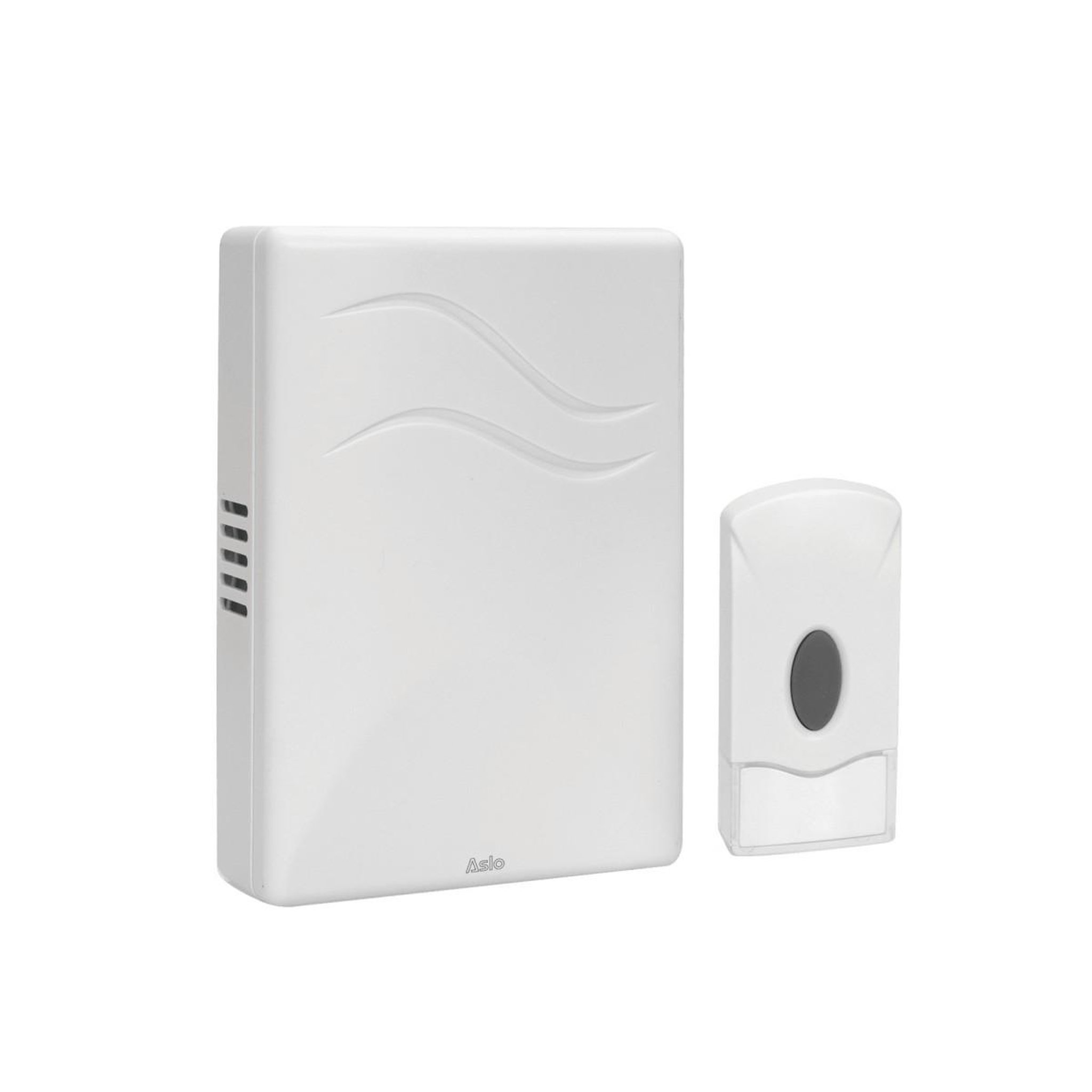 ASLO Sonnette sans fil etanche portée 100m 80db blanche carillon portable 16 mélodies bouton-poussoir intérieur extérieur aslo