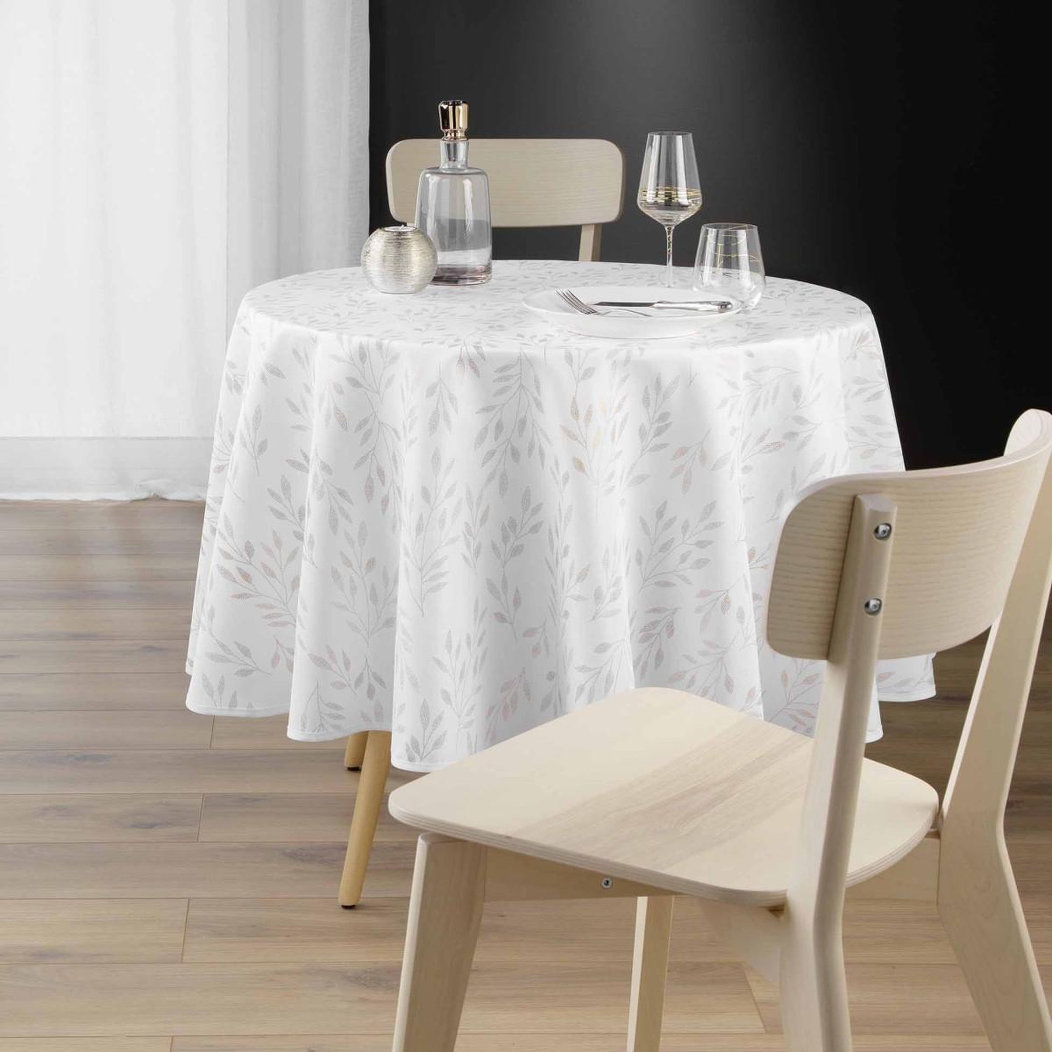Voir la diapositive 3 : Douceur d'Intérieur Nappe antitache ronde imprimé  lonigold  180cm blanc