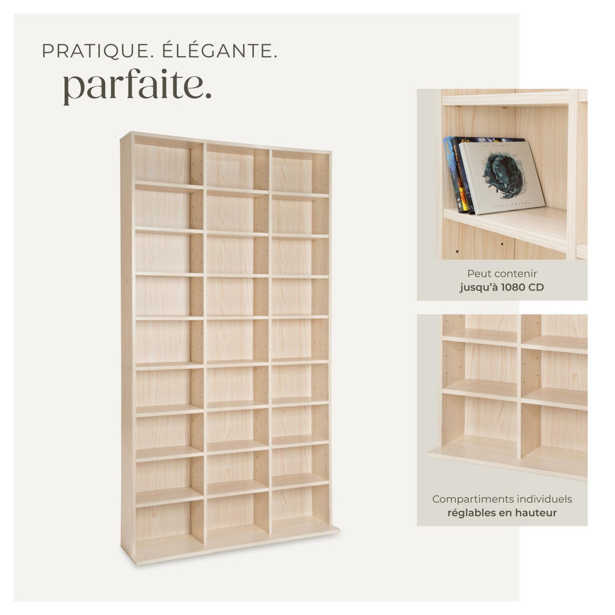 tectake Étagère DVD CD aspect bois marron hêtre