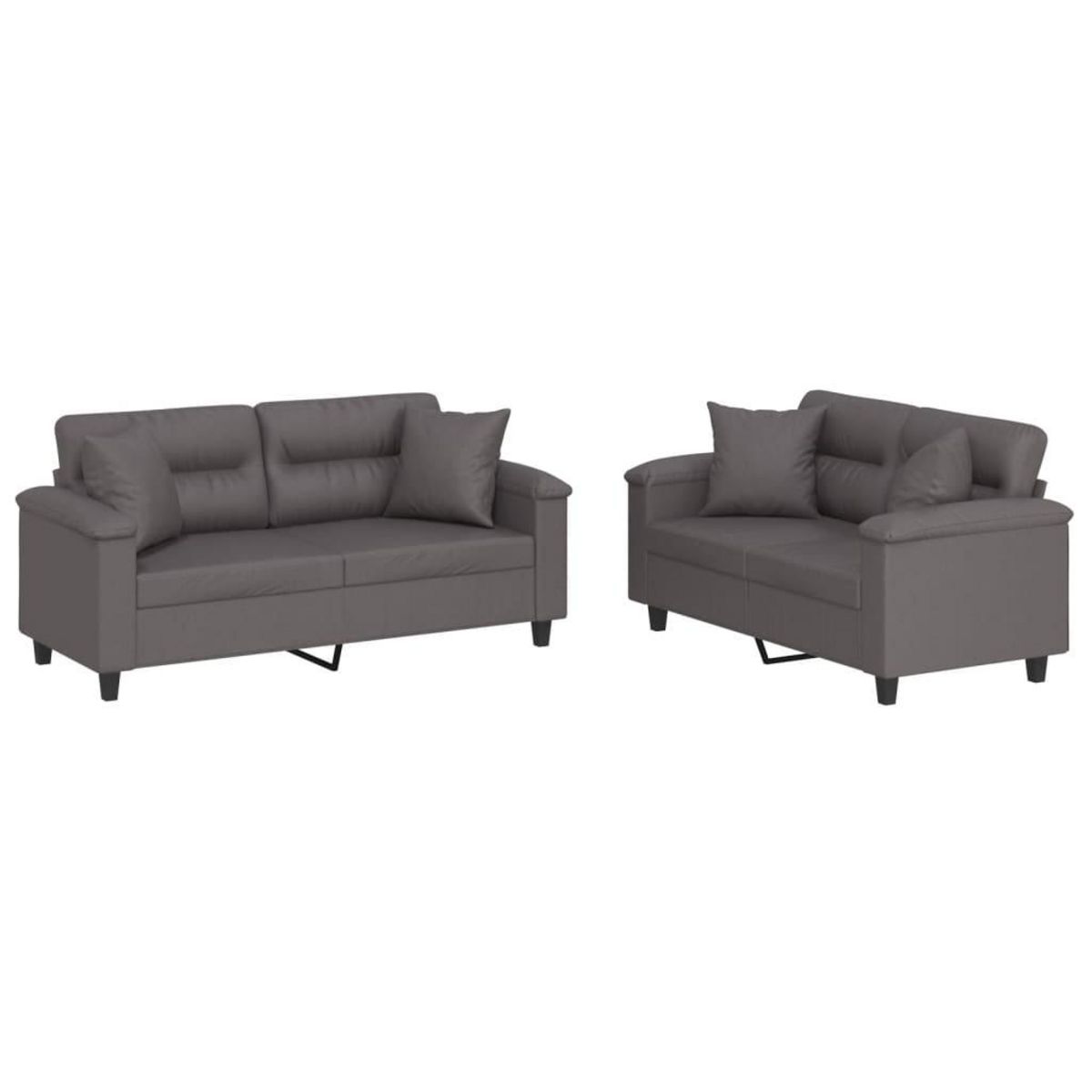 VIDAXL Ensemble de canapes 2 pcs avec coussins gris similicuir