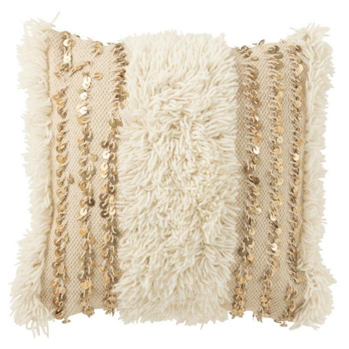 Paris Prix Coussin Déco  Lignes de Sequin  45x45cm Crème & Or