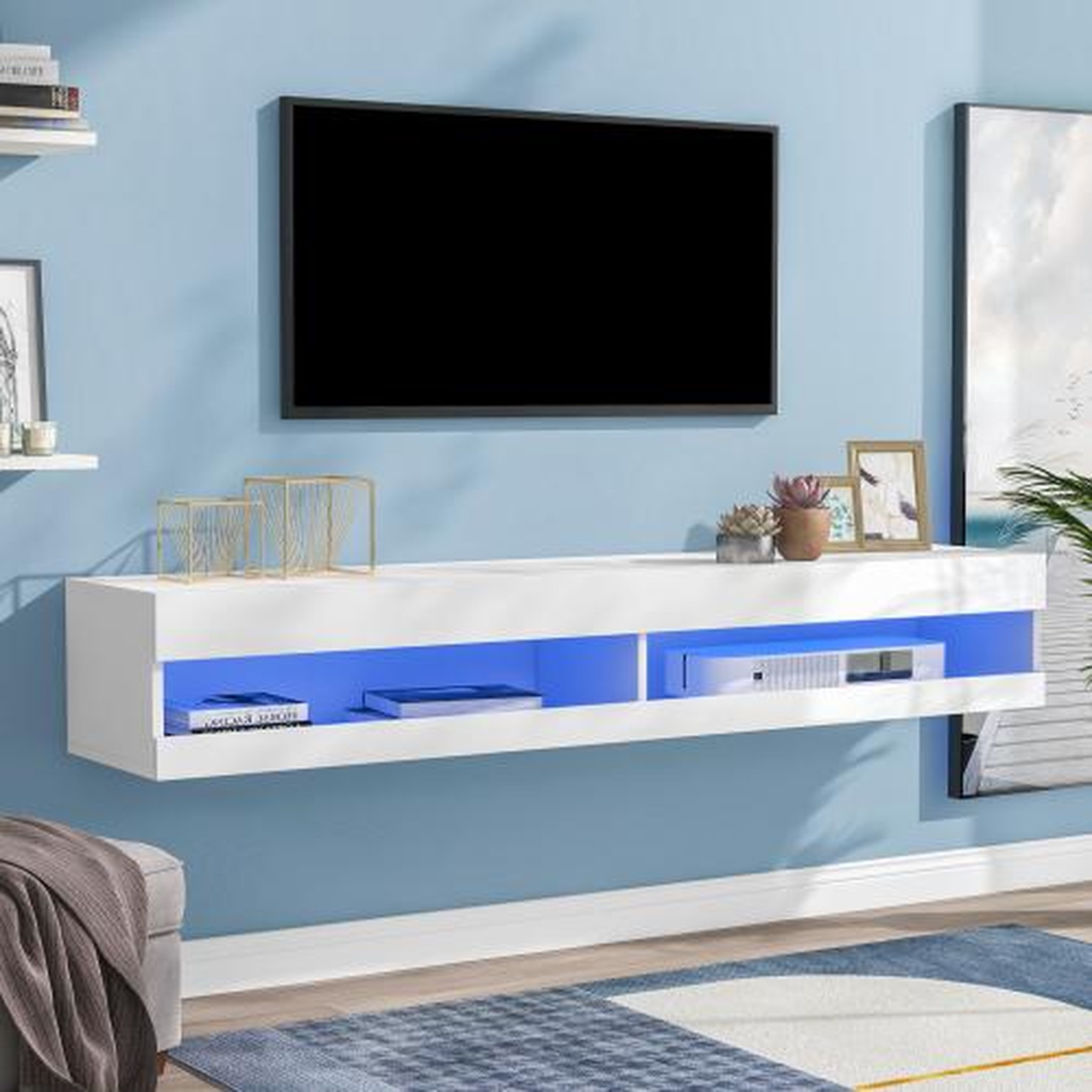 Voir la diapositive 4 : MERAX Meuble tv suspendu blanc 140 cm led mdf
