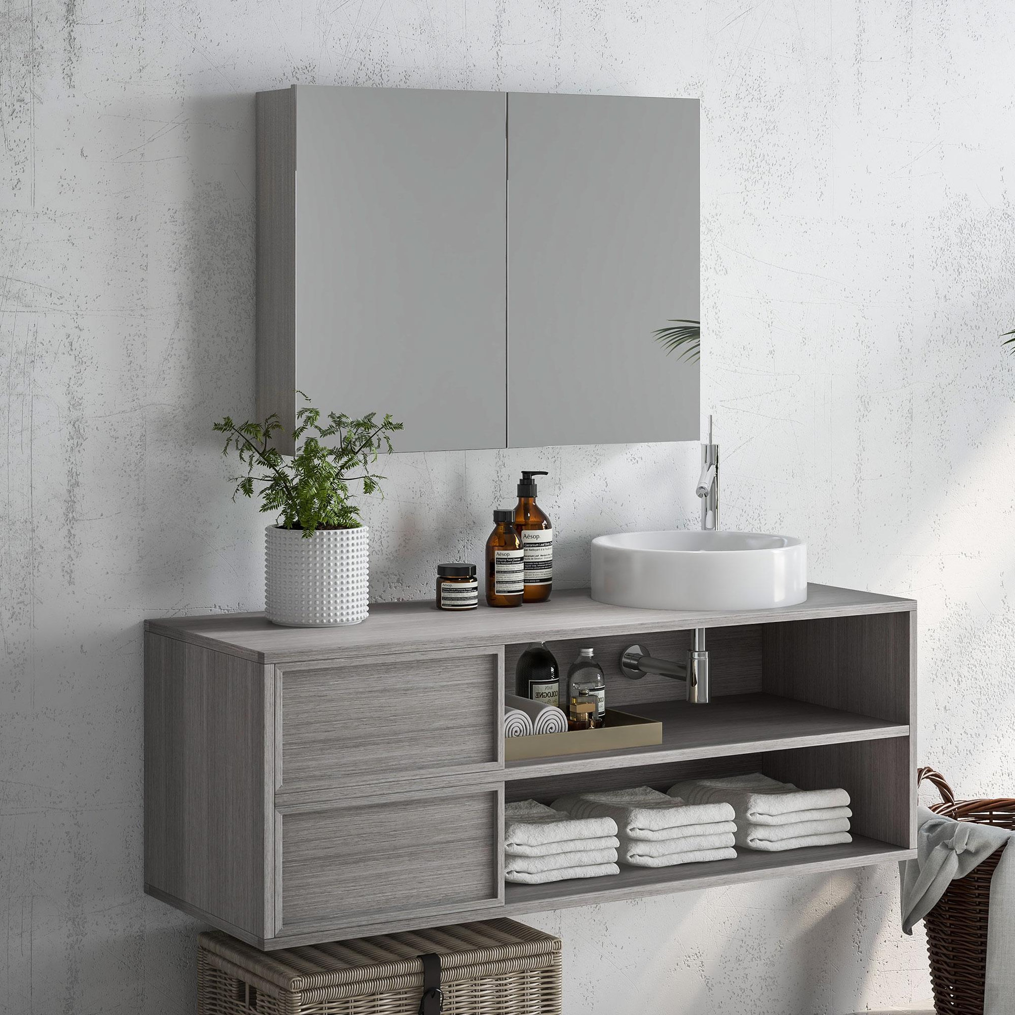 Voir la diapositive 4 : HOMCOM Armoire miroir de salle de bain 2 portes étagères dim. 80 x 15 x 60 cm