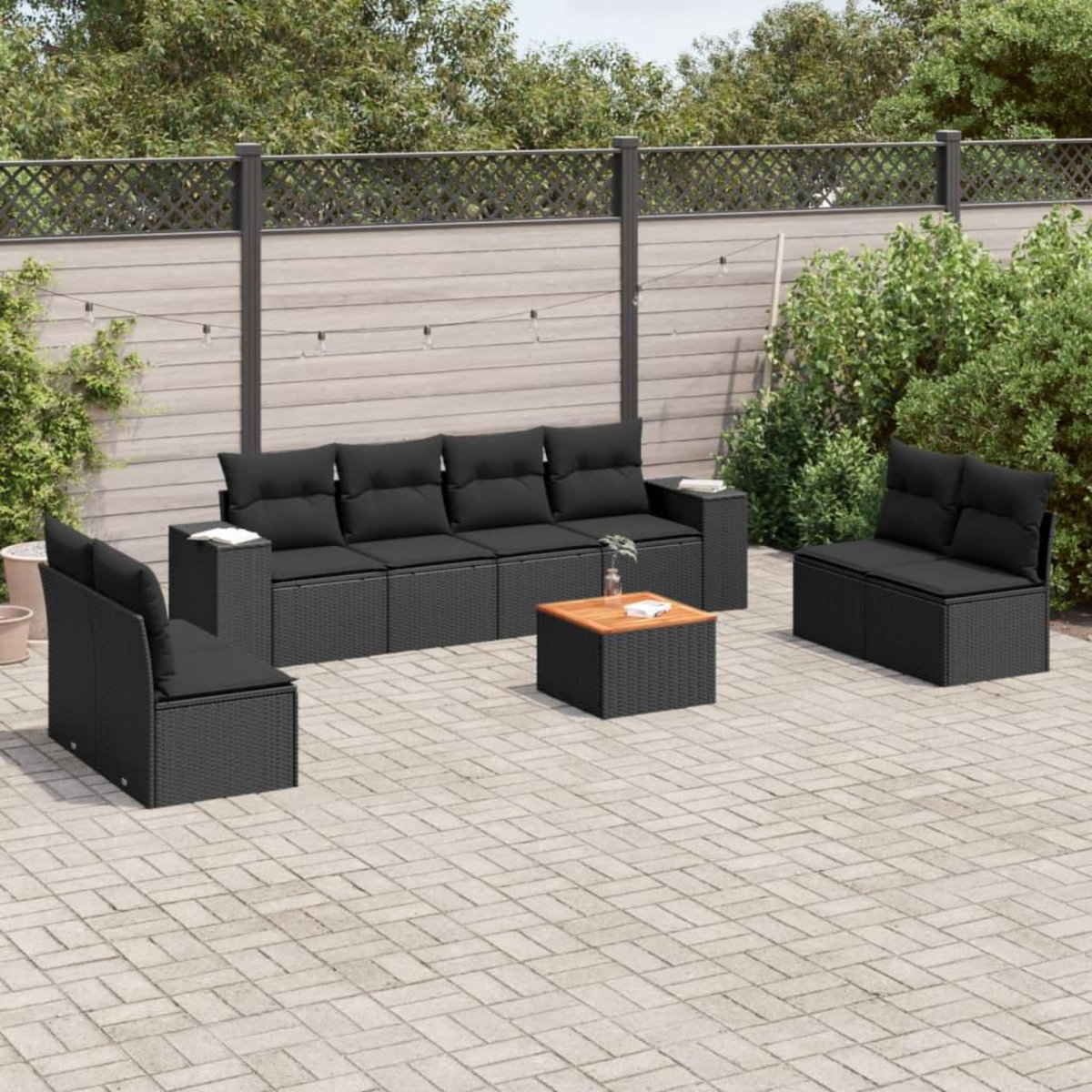 VIDAXL Salon de jardin 9 pcs avec coussins noir resine tressee