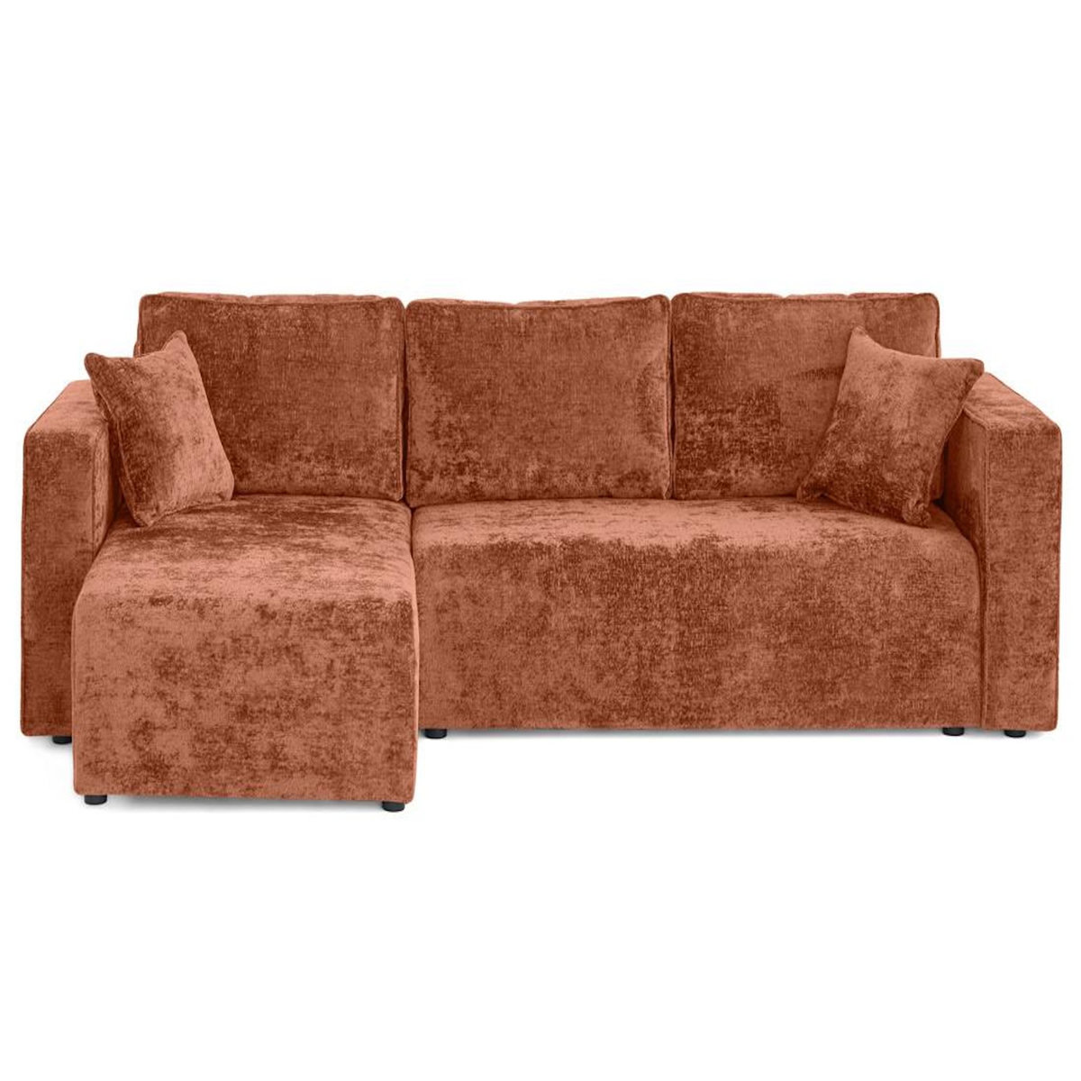 BEST MOBILIER Topaze - canapé d'angle réversible 4 places convertible avec coffre en velours à relief texturé