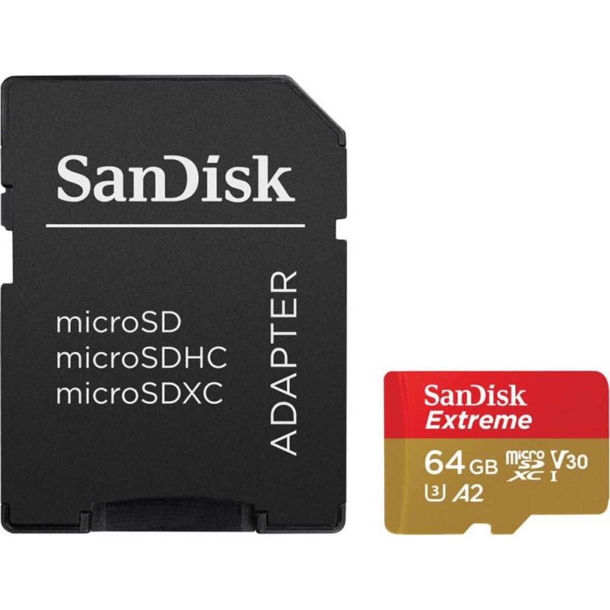 SANDISK Carte mémoire micro SD et SDXC SanDisk Extreme UHS I U3 Class 10 64 Go + Adaptateur SD