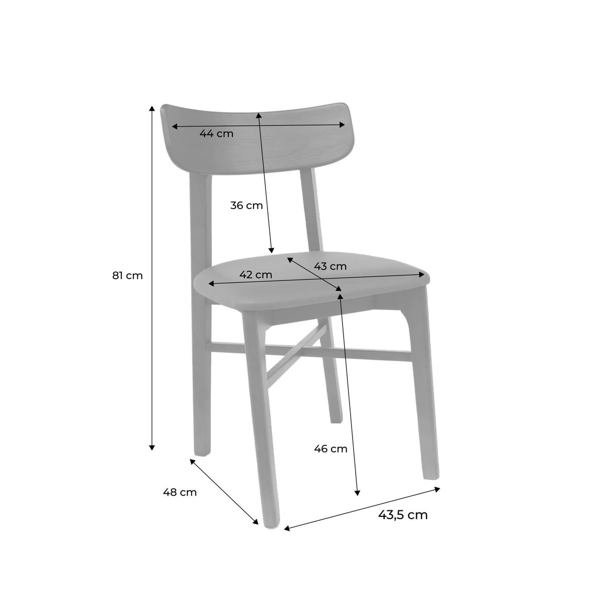 SWEEEK Lot de 2 chaises bois d'hévéa et assise simili cuir marron. vintage. L 43.5 x P 48 x H 81cm