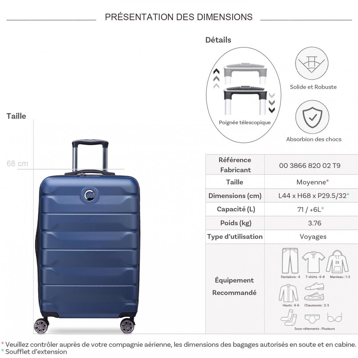 Delsey Valise rigide Air Armour TSA polycarbonate 68cm