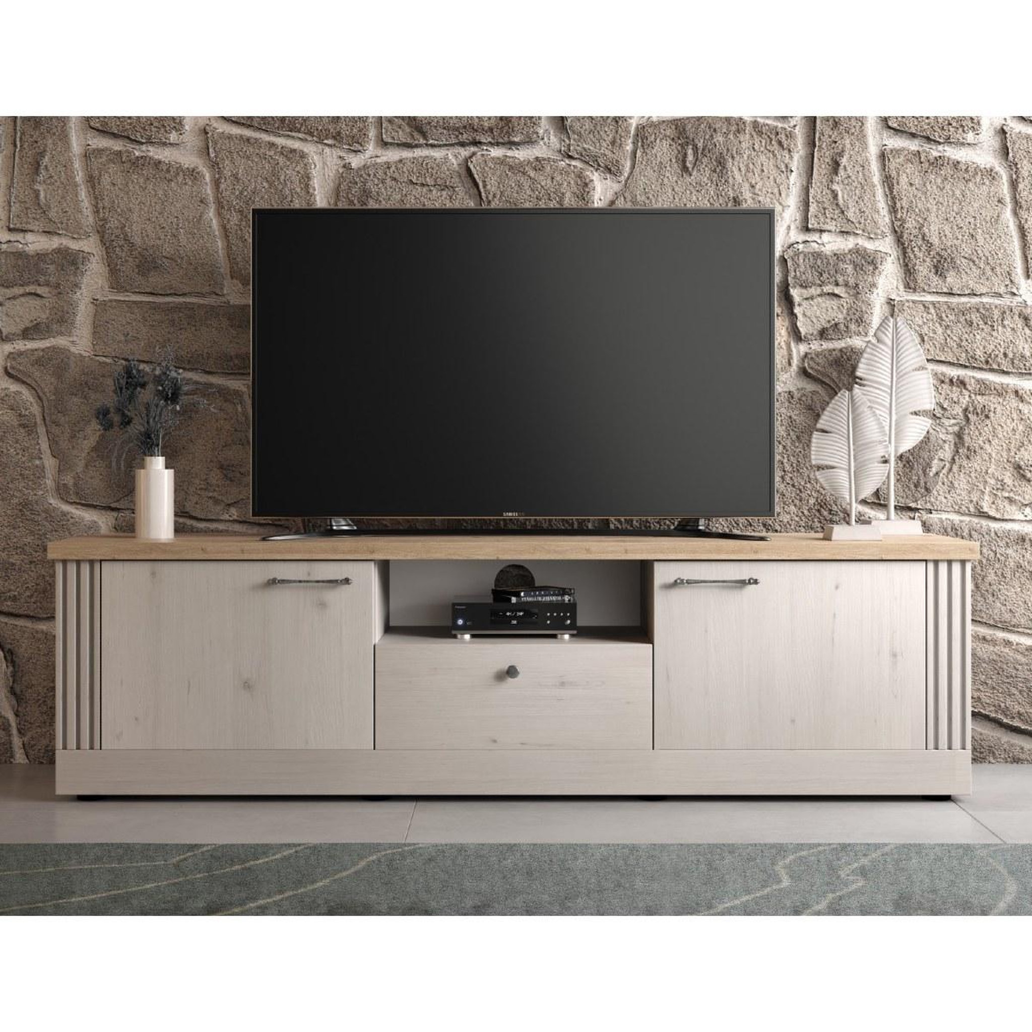 Voir la diapositive 2 : JLC KREATION Meuble tv moderne coloris chêne naturel 210cm yanis
