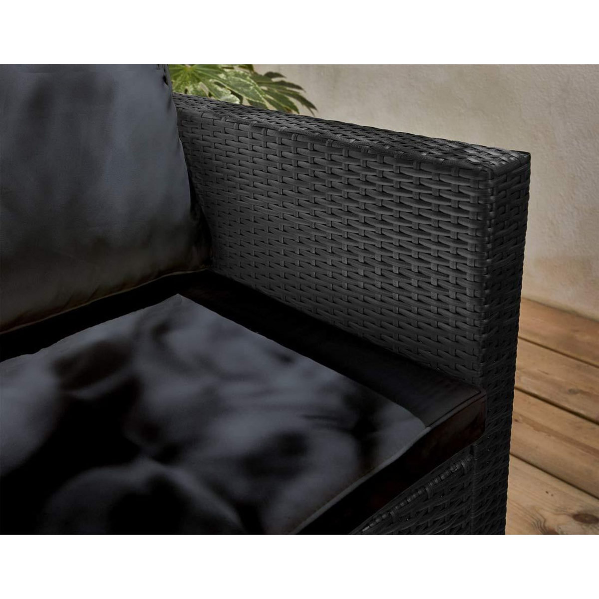 BEST MOBILIER Wanaka - salon de jardin en résine tressée - 5 places - coussins noir