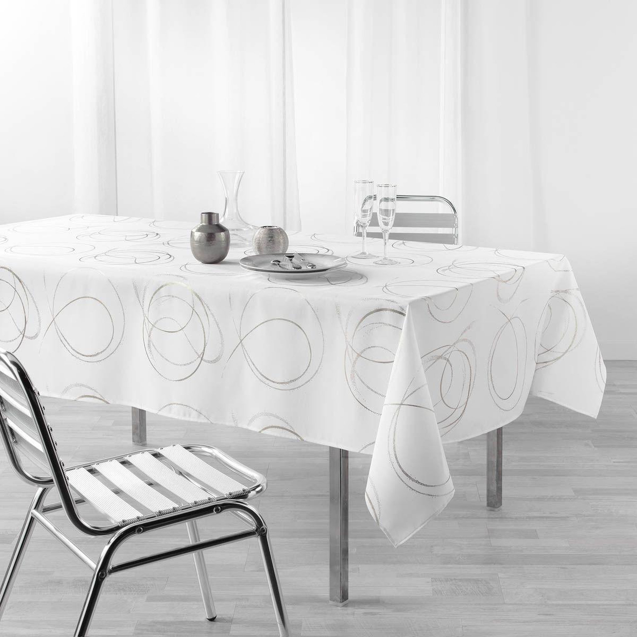 Voir la diapositive 3 : Douceur d'Intérieur Nappe imprimé métallisé  bully  150x300cm blanc