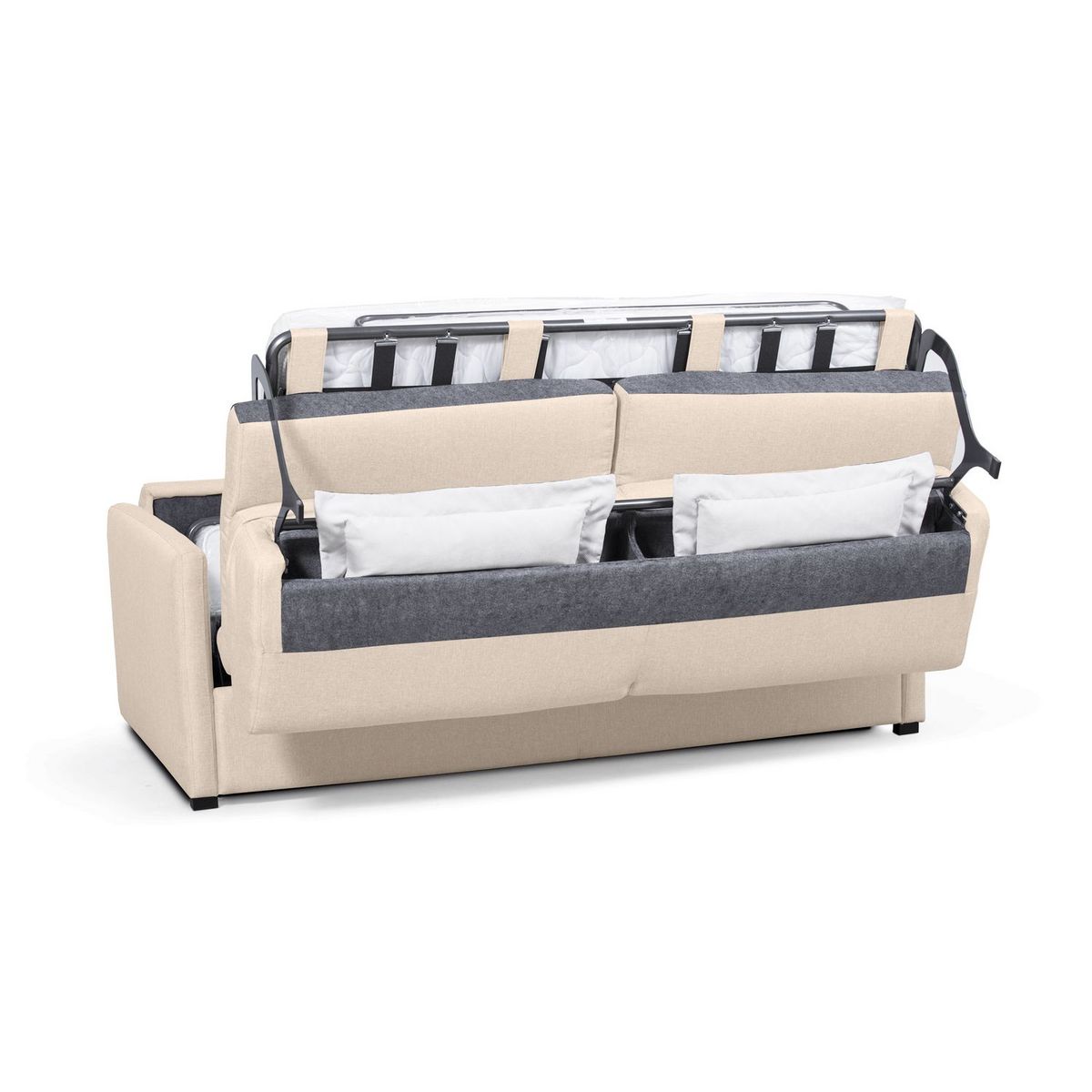 Canapé droit convertible système couchage express 3 places en tissu Gris clair ALICE