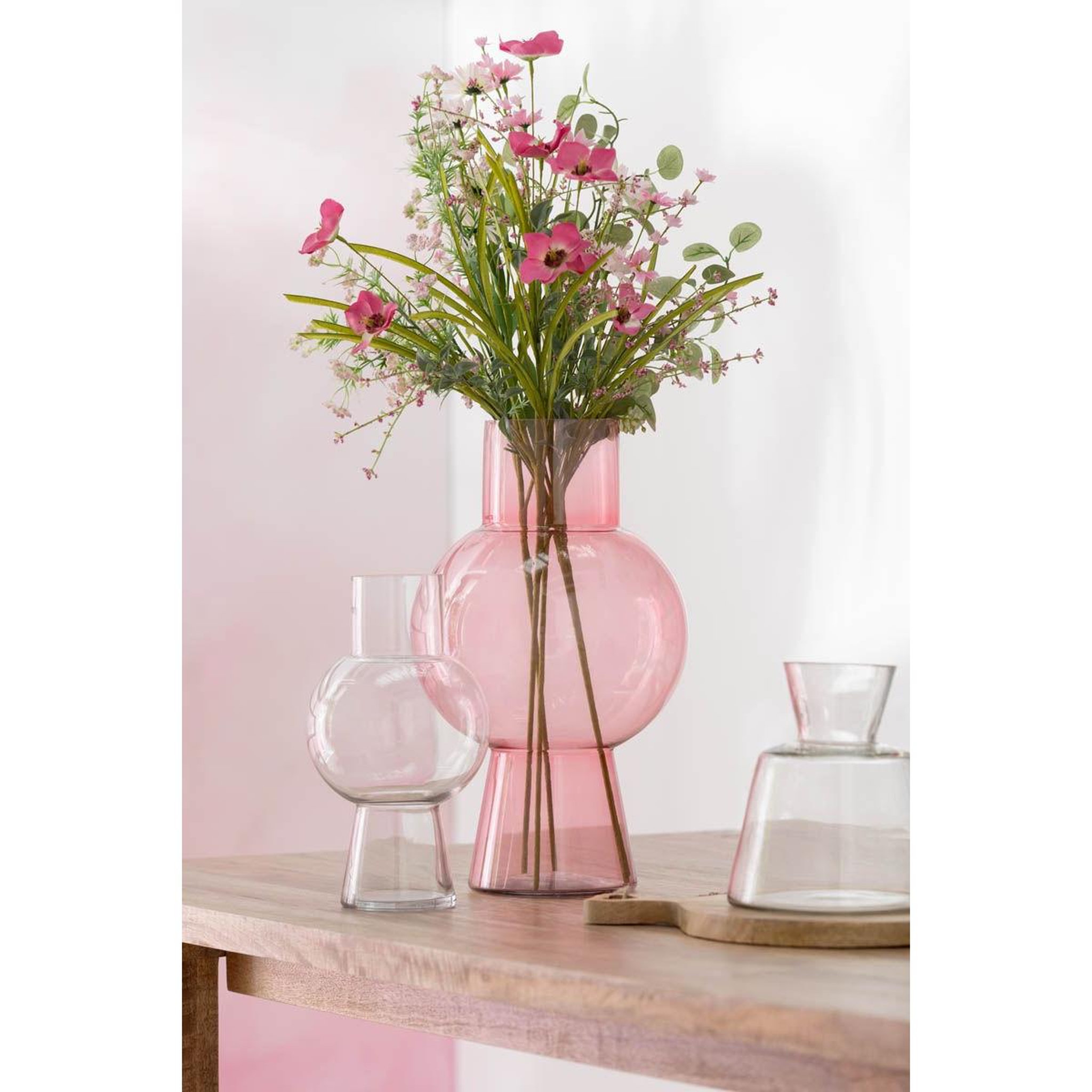 Voir la diapositive 3 : J-LINE Vase boule en verre  pinky perfect  22cm transparent