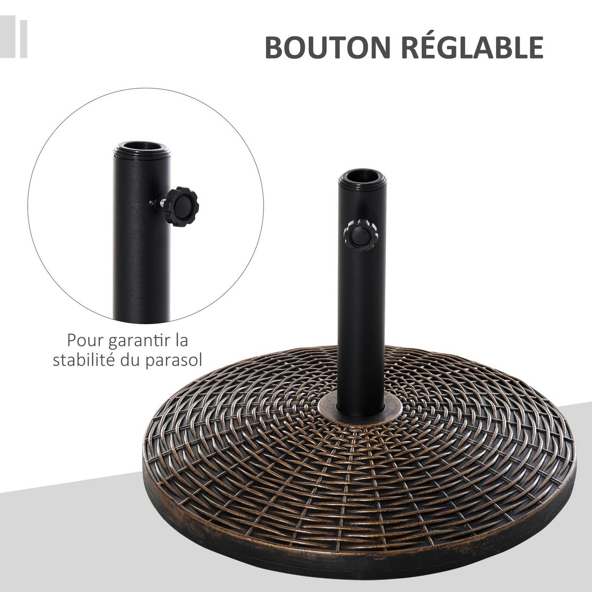 OUTSUNNY Pied de parasol rond base de lestage Ø 53 x 35,5 cm résine imitation rotin poids net 25 Kg noir bronze