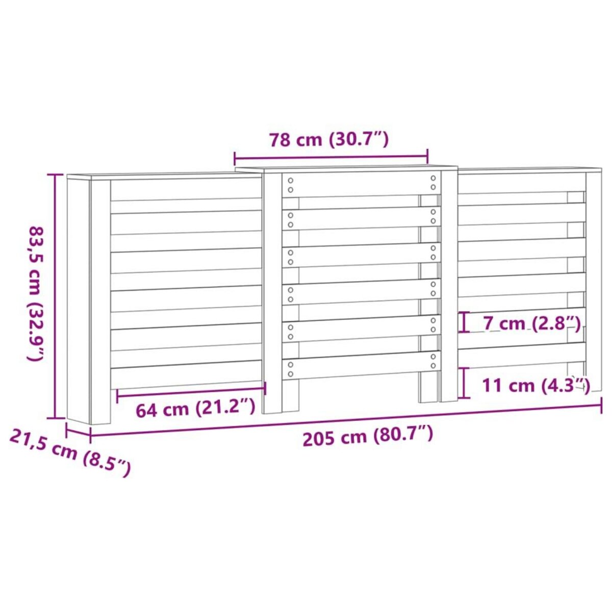 VIDAXL Cache-radiateur vieux bois 205x21,5x83,5 cm bois d'ingenierie