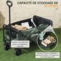 Voir la diapositive 4 : OUTSUNNY Chariot de transport jardin pliable - poignée télescopique, ouverture arrière, pochettes - acier noir tissu kaki