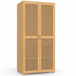 ID MARKET Armoire 2 portes EDHEN bois et cannage penderie 80 cm avec étagères rangement