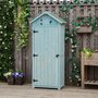 Voir la diapositive 2 : OUTSUNNY Armoire abri de jardin remise pour outils 3 étagères 2 portes loquets toit pente bitumé 77L x 54l x 179H cm sapin traité bleu