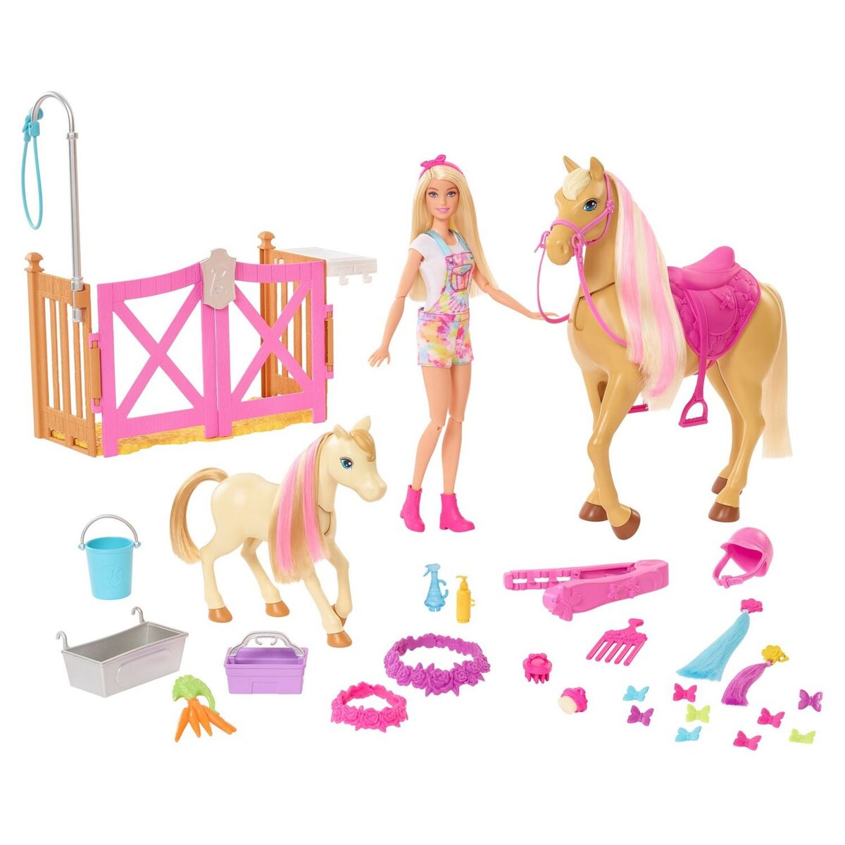 BARBIE Barbie - Coffret toilettage des chevaux + 1 poupée