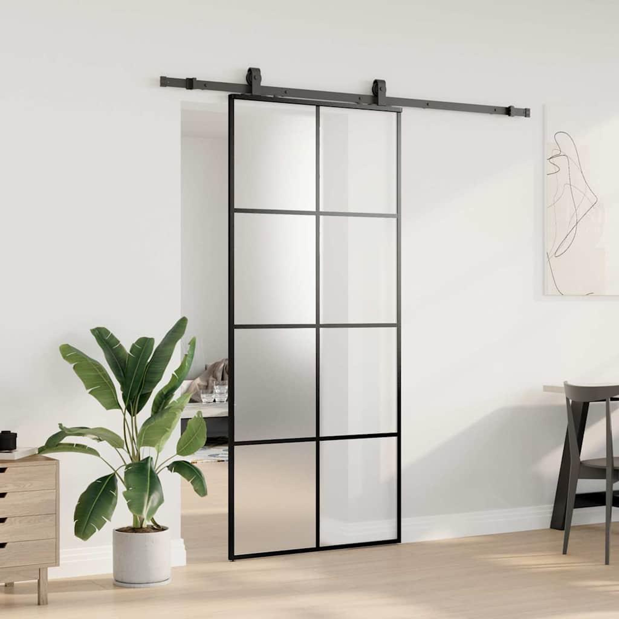 Voir la diapositive 3 : VIDAXL Porte coulissante kit de quincaillerie noir 90x205 cm verre ESG