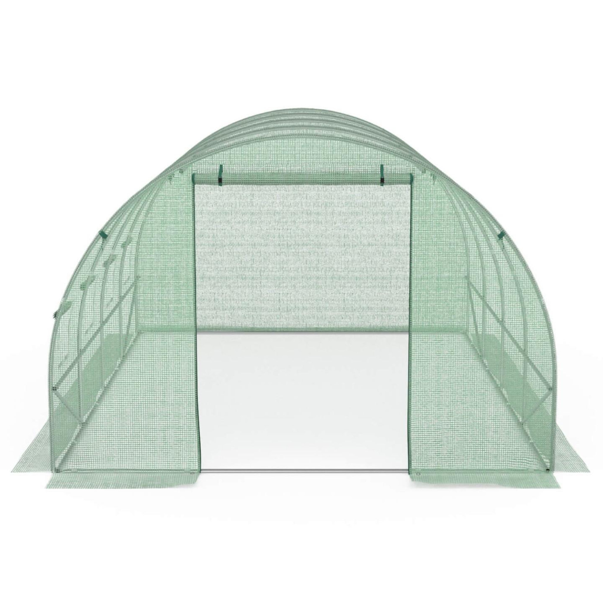 Voir la diapositive 4 : ID MARKET Serre de jardin tunnel 12m² 4 x 3 x 2 m acier galvanisé + bâche anti-uv avec porte et fenêtres zebra verte