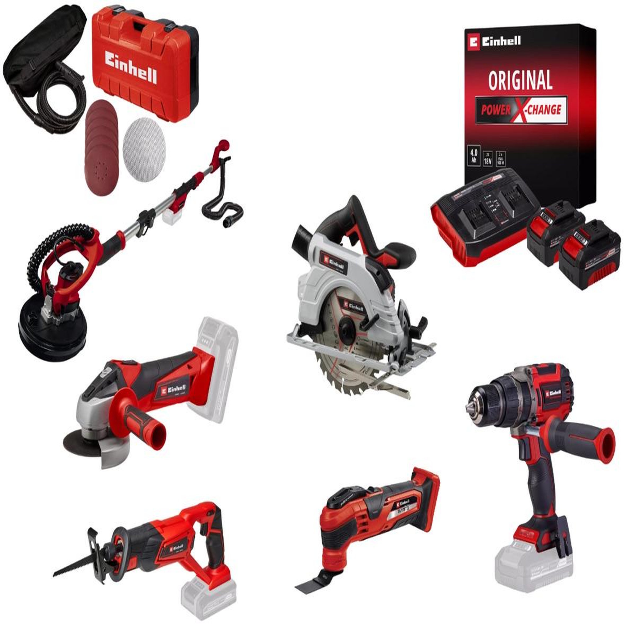 Einhell Kit chantier sans fil Einhell – Meuleuse, scies, perceuse, ponceuse + 2 batteries 4.0Ah + chargeur