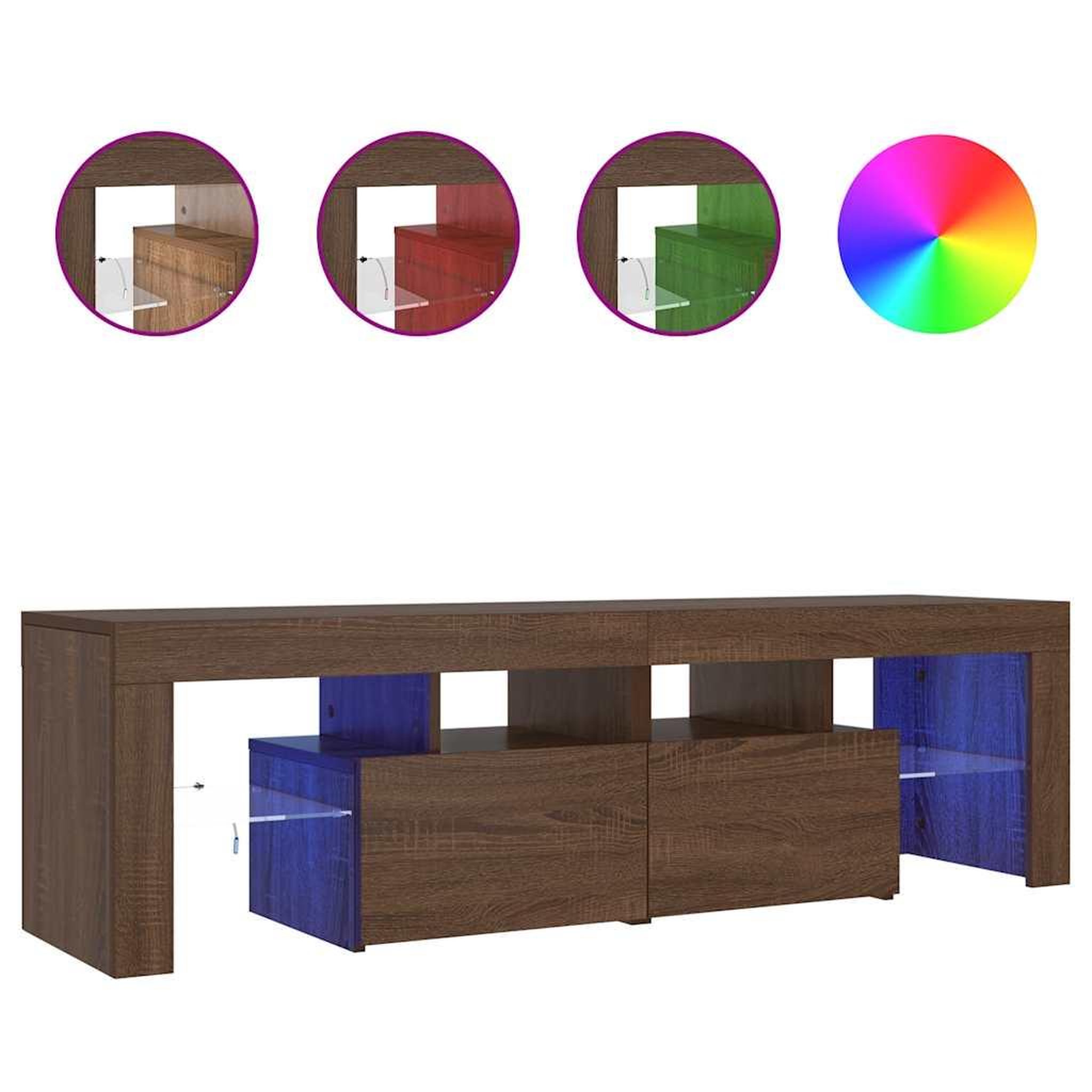 Voir la diapositive 2 : VIDAXL Meuble TV avec lumieres LED Chene marron 140x36,5x40 cm