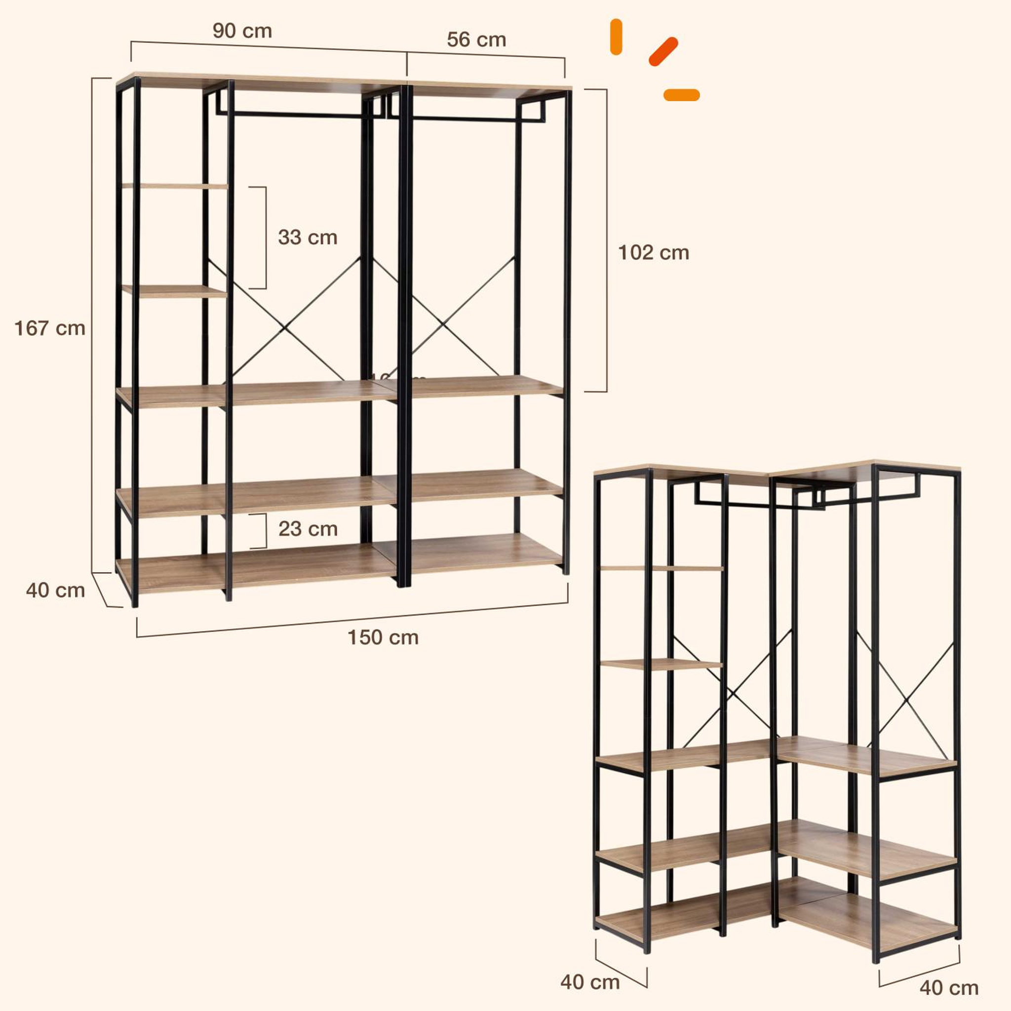 Voir la diapositive 5 : ID MARKET Dressing modulable xxl l. 150 cm detroit design industriel