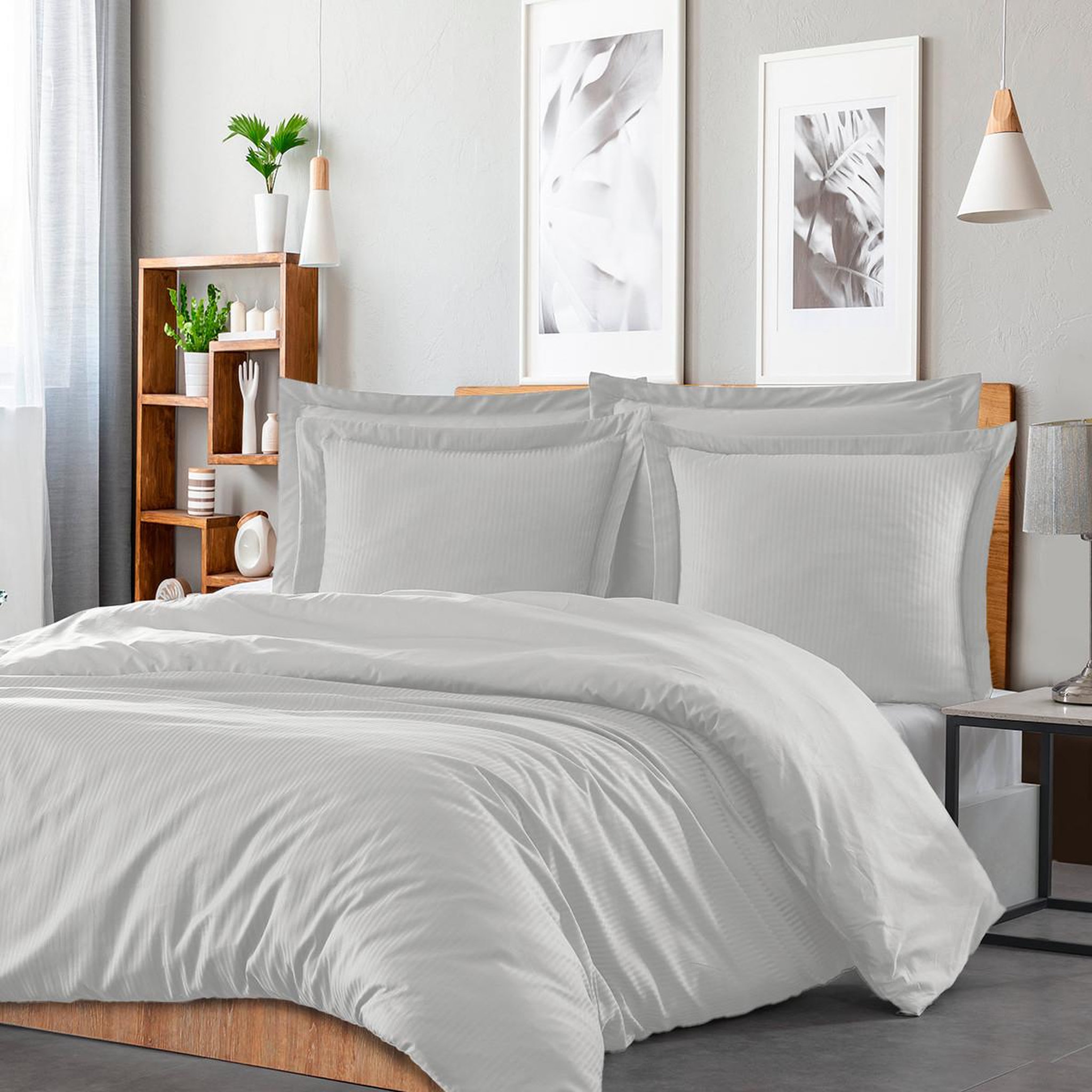Voir la diapositive 2 : Sensei Maison Housse de couette rayée réversible satin de coton VERSALUXE