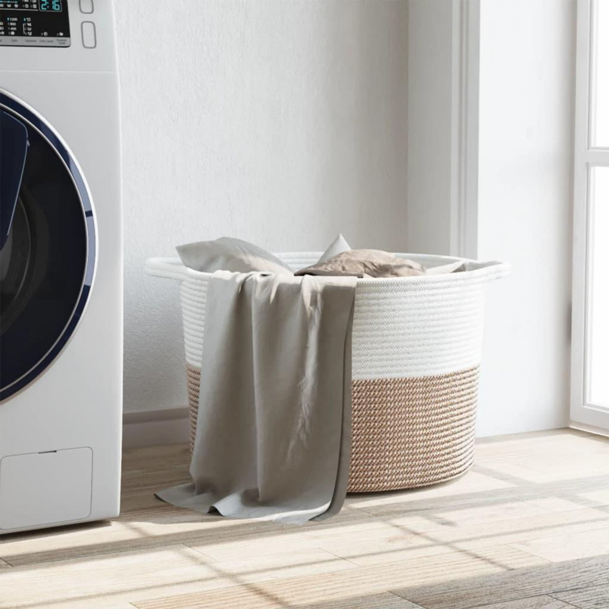 VIDAXL Panier a linge marron et blanc Ø55x36 cm coton