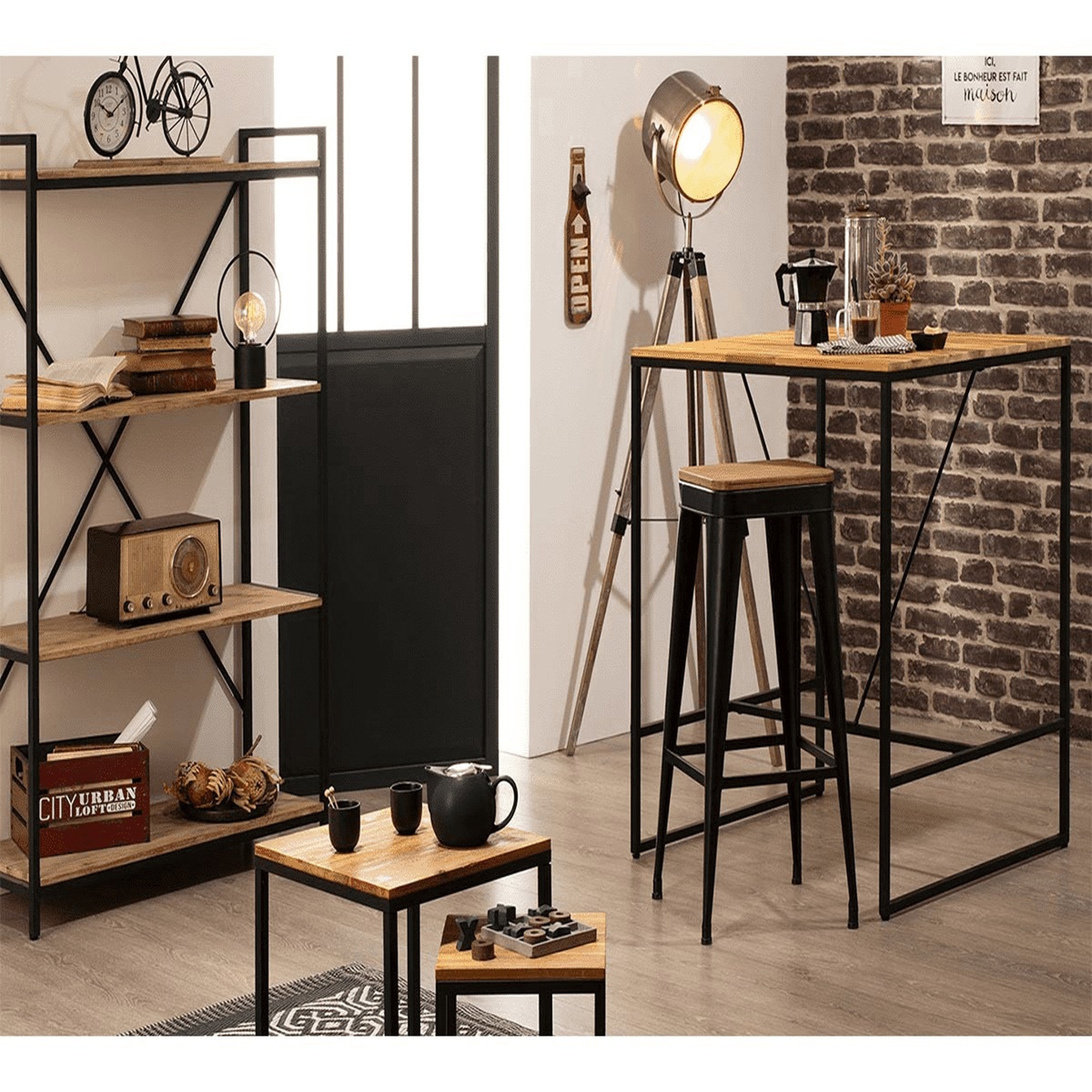 Voir la diapositive 3 : ATMOSPHERA Table de bar haute pieds métal L115cm ELEORA
