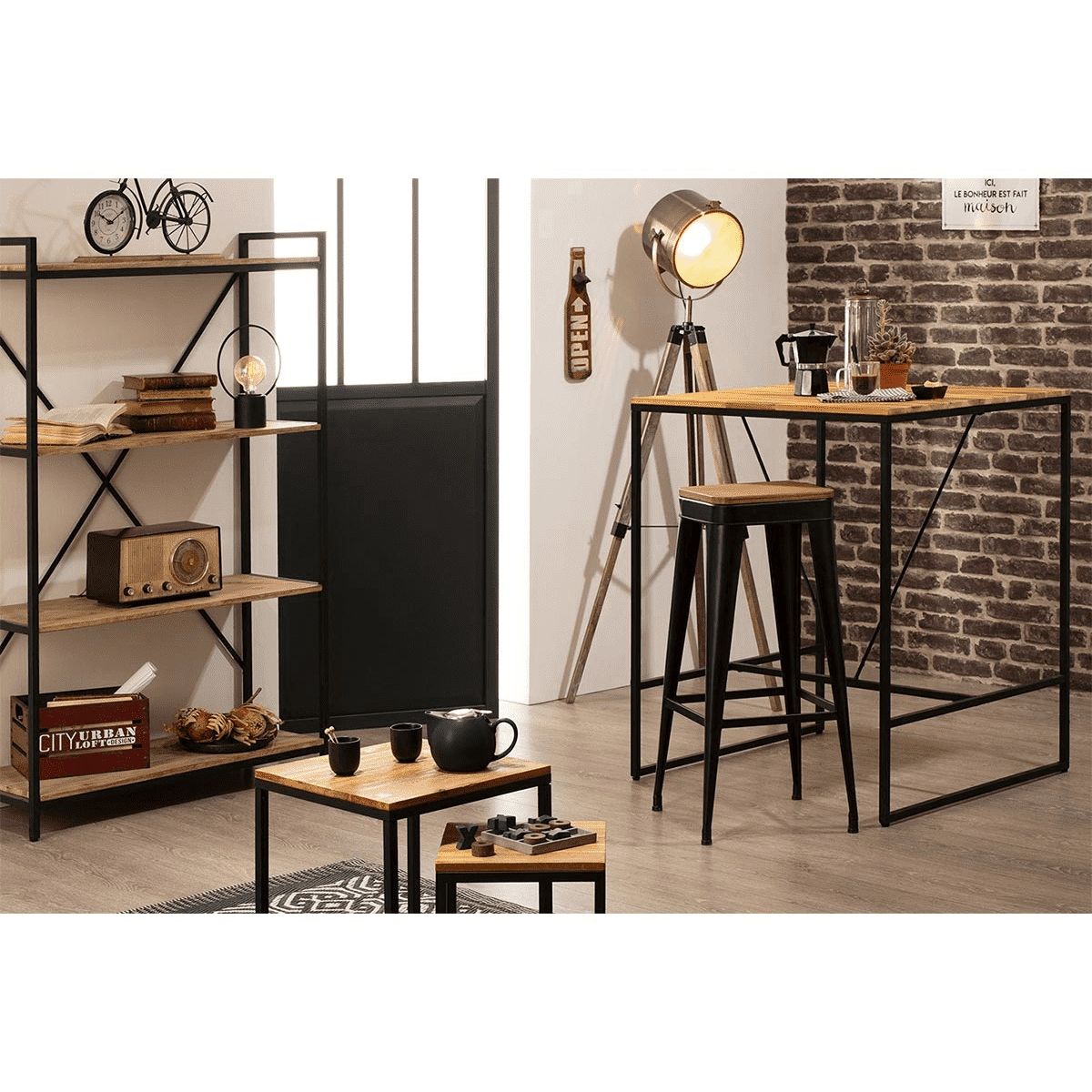 ATMOSPHERA Table de bar haute pieds métal L115cm ELEORA