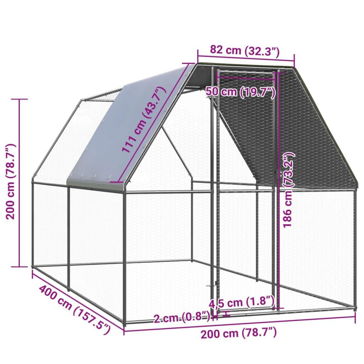 VIDAXL Poulailler d'exterieur 2x4x2 m Acier galvanise
