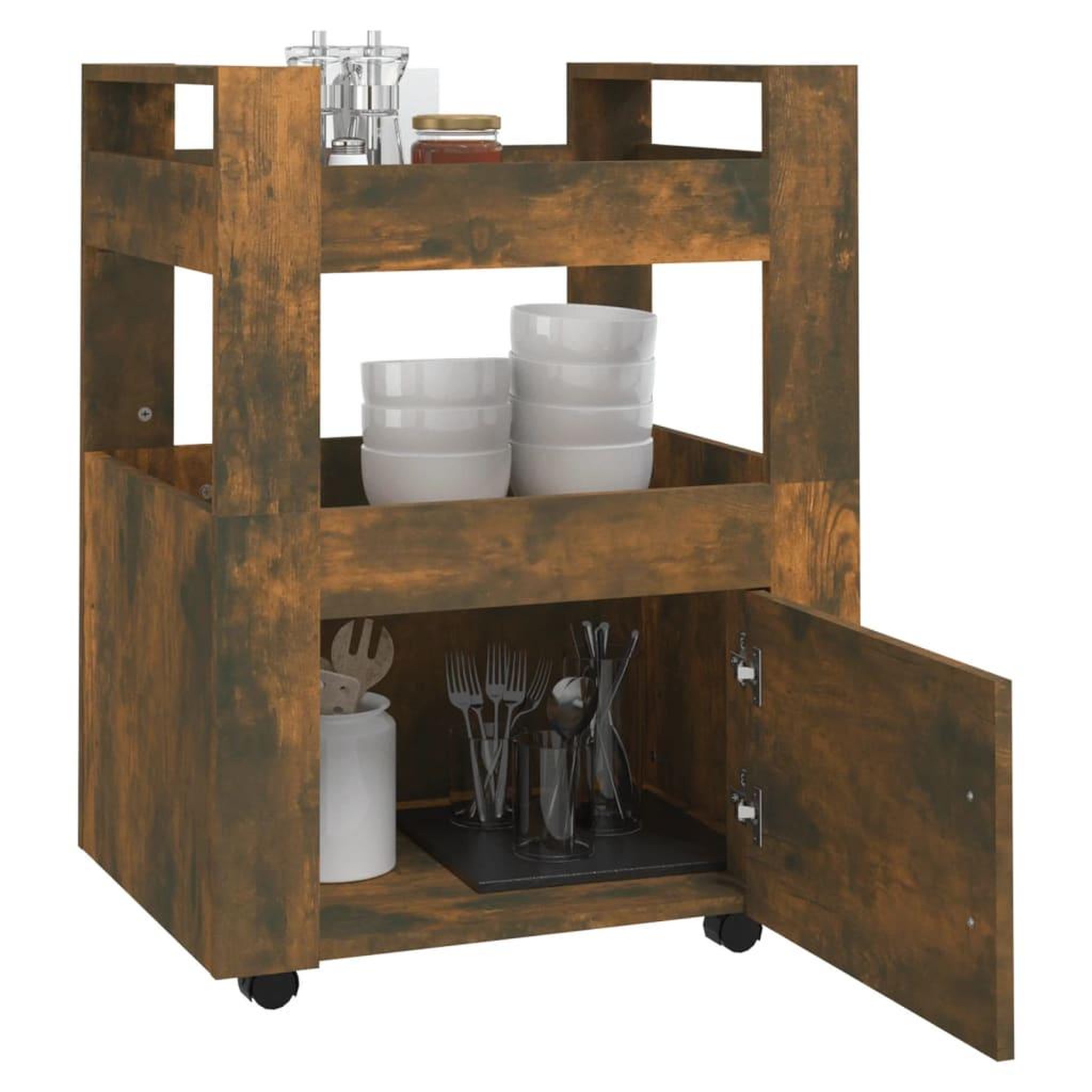Voir la diapositive 4 : VIDAXL Chariot de cuisine Chene fume 60x45x80 cm Bois d'ingenierie