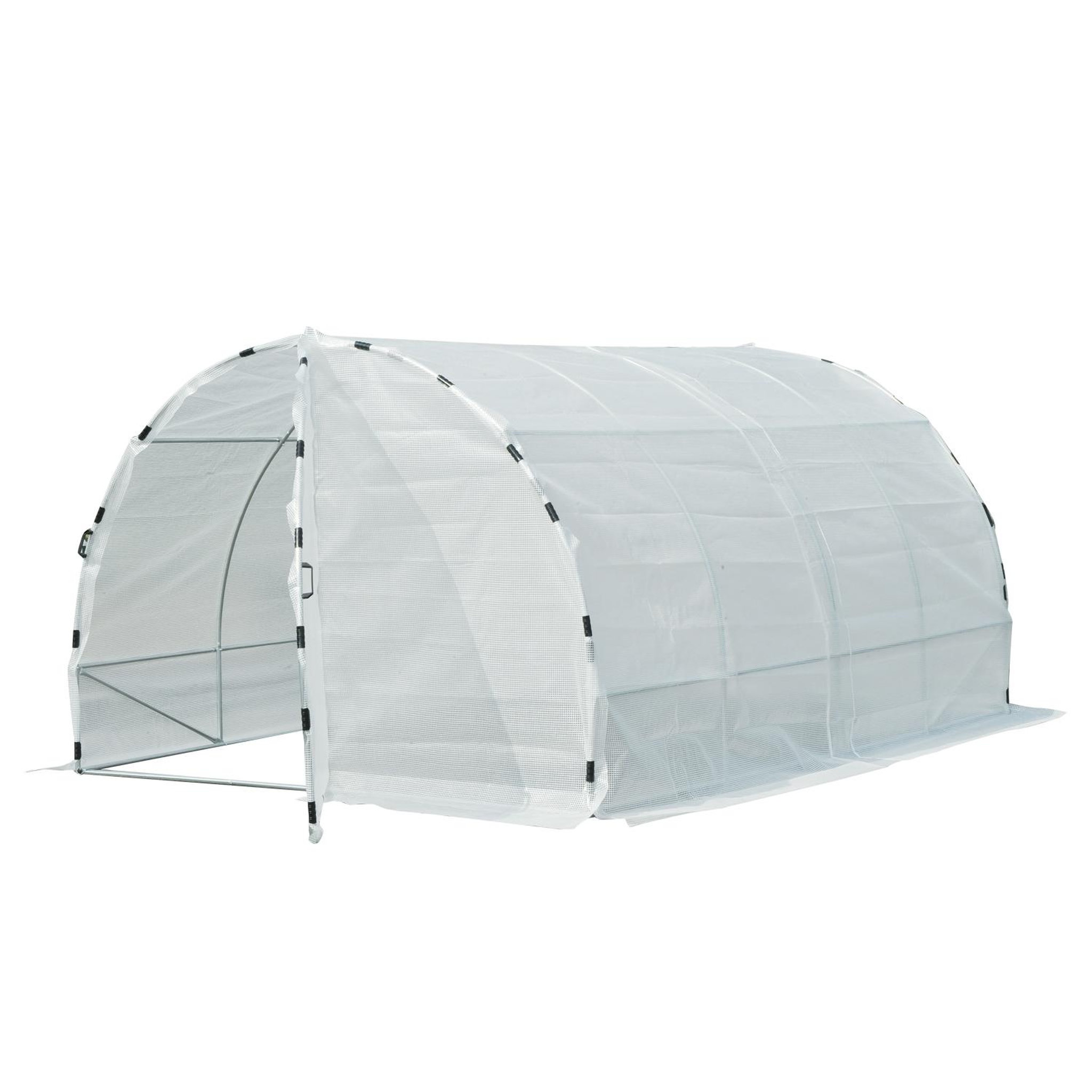Voir la diapositive 6 : OUTSUNNY Serre de jardin tunnel surface sol 12 m² 4l x 3l x 2h m châssis tubulaire renforcé 25 mm double porte avec poignées blanc