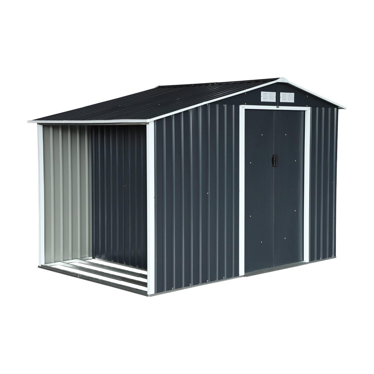 SWEEEK Abri de jardin métal 5.42 m² - Scarpe - Anthracite. en acier galvanisé - Avec espace de rangement. abri bûches - Double porte coulissante. toiture double pente. L 278 x P 195 x H 195 cm