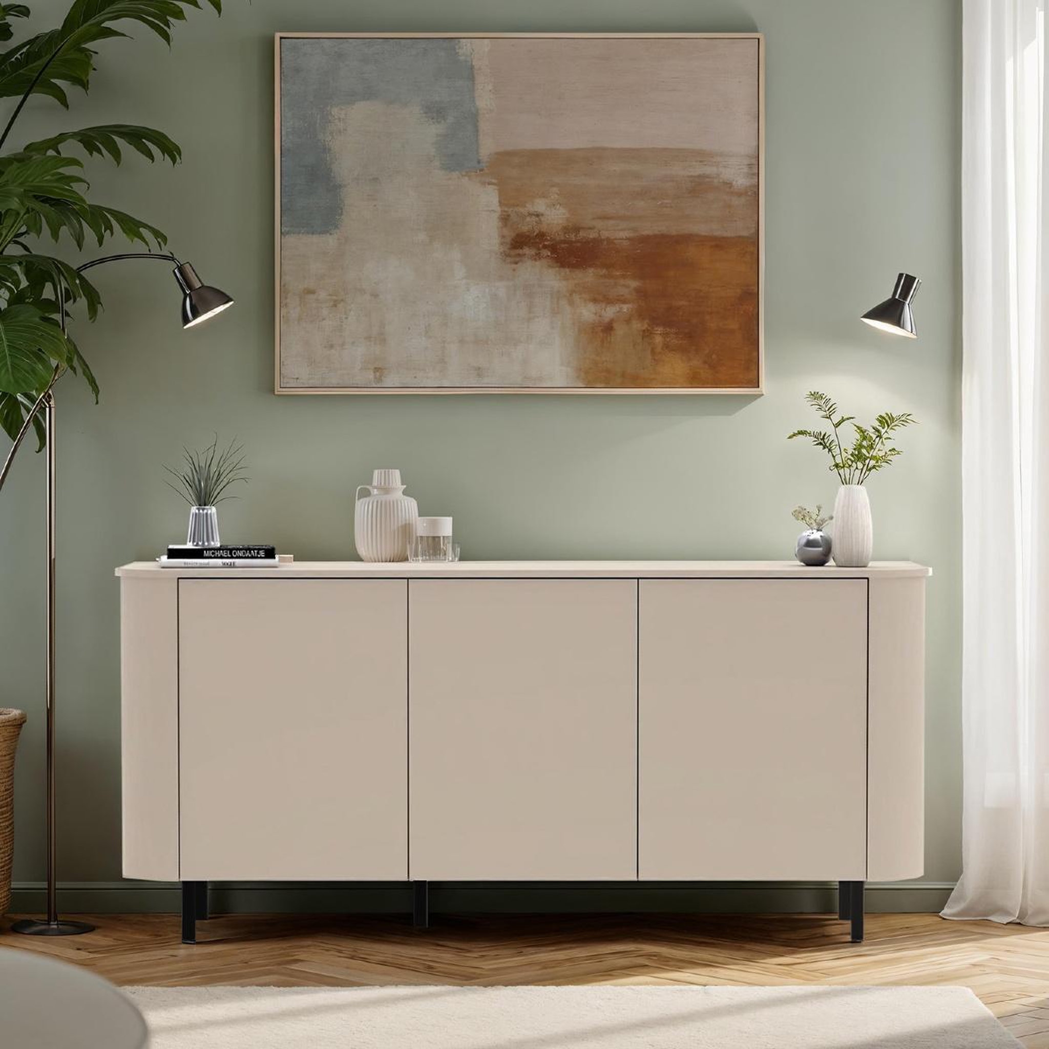 Voir la diapositive 3 : JLC KREATION Buffet bas arrondi beige cachemire 180cm olga