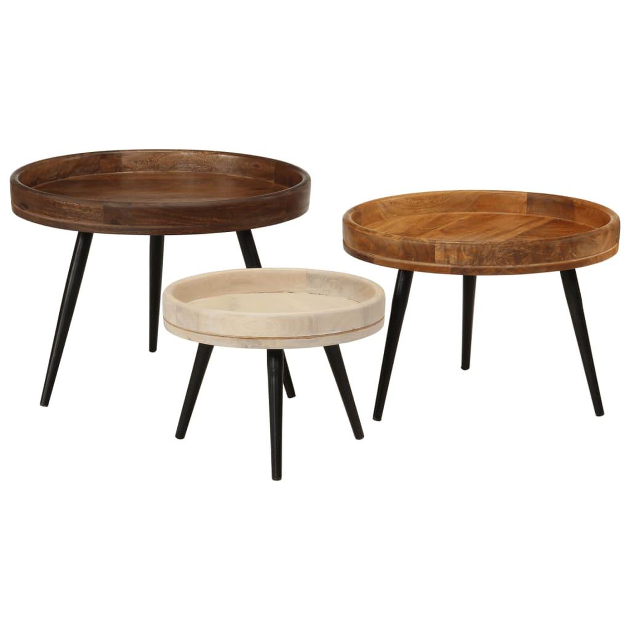 VIDAXL Tables basses rondes 3 pcs bois de manguier massif