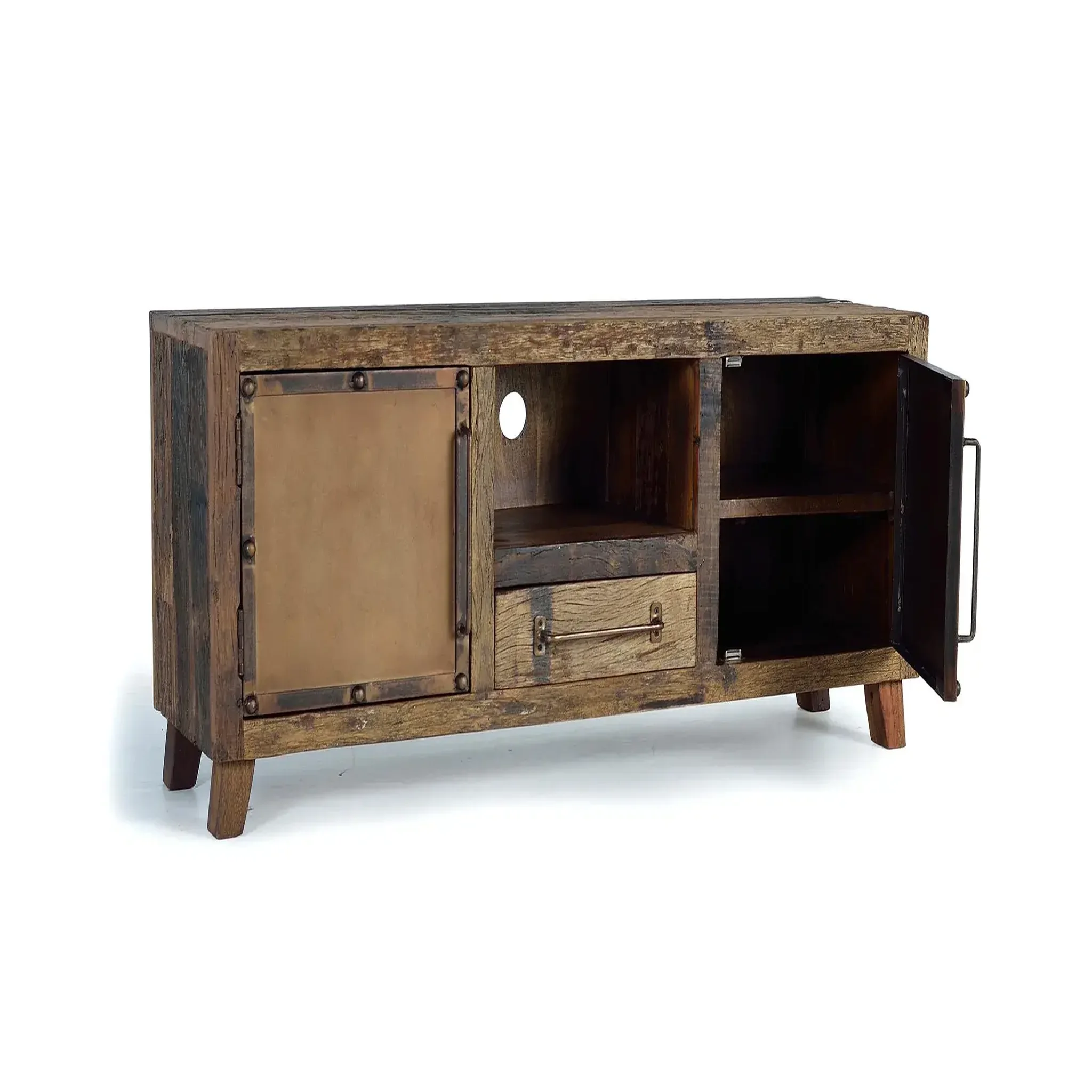 Voir la diapositive 2 : GINER Y COLOMER SL Meuble tv en bois recuperada 150 cm style industriel vintage