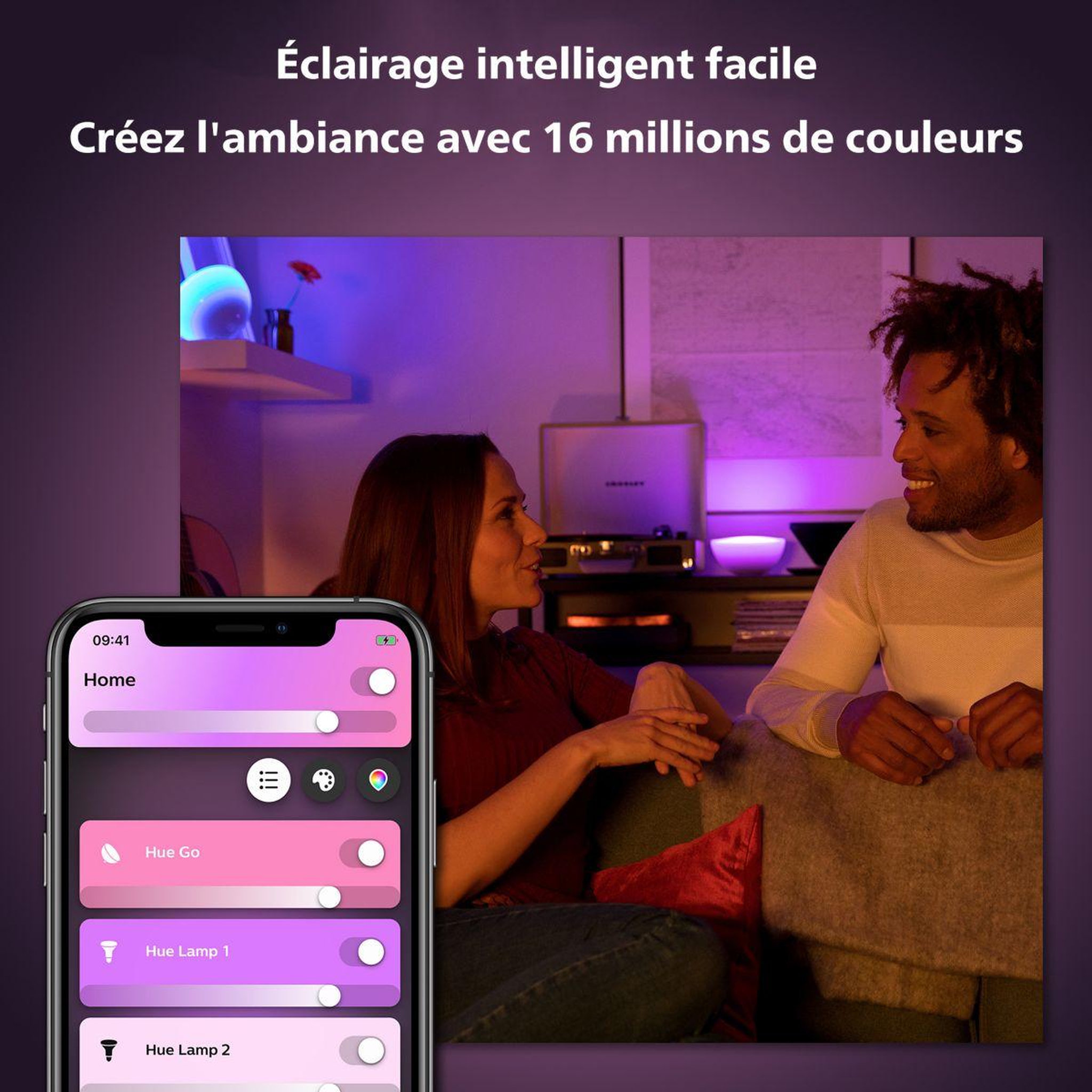 Voir la diapositive 4 : PHILIPS HUE Lampe connectée go white&color ambiance