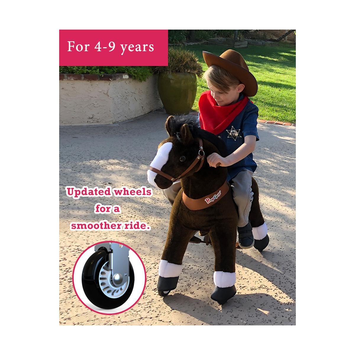 Ponycycle Poney à monter Brun chocolat avec sabot blanc Grand Modèle pour 4 à 9 ans